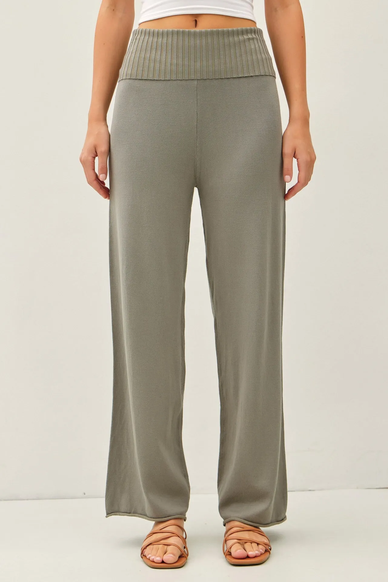 Olive Ribbed Knit Foldover Waist Pants sold by Pinkblush product image thumbnail 5