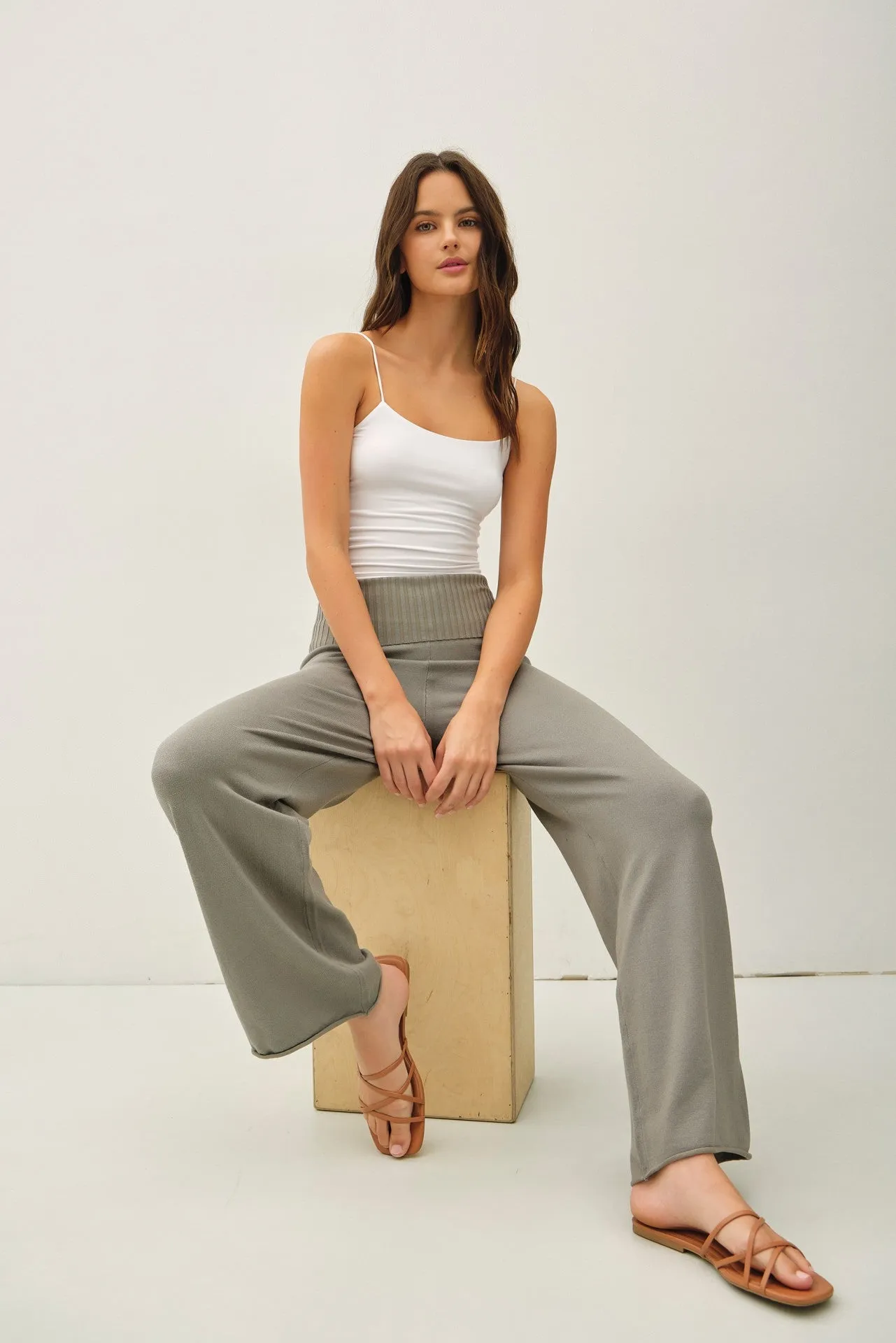 Olive Ribbed Knit Foldover Waist Pants sold by Pinkblush product image thumbnail 2