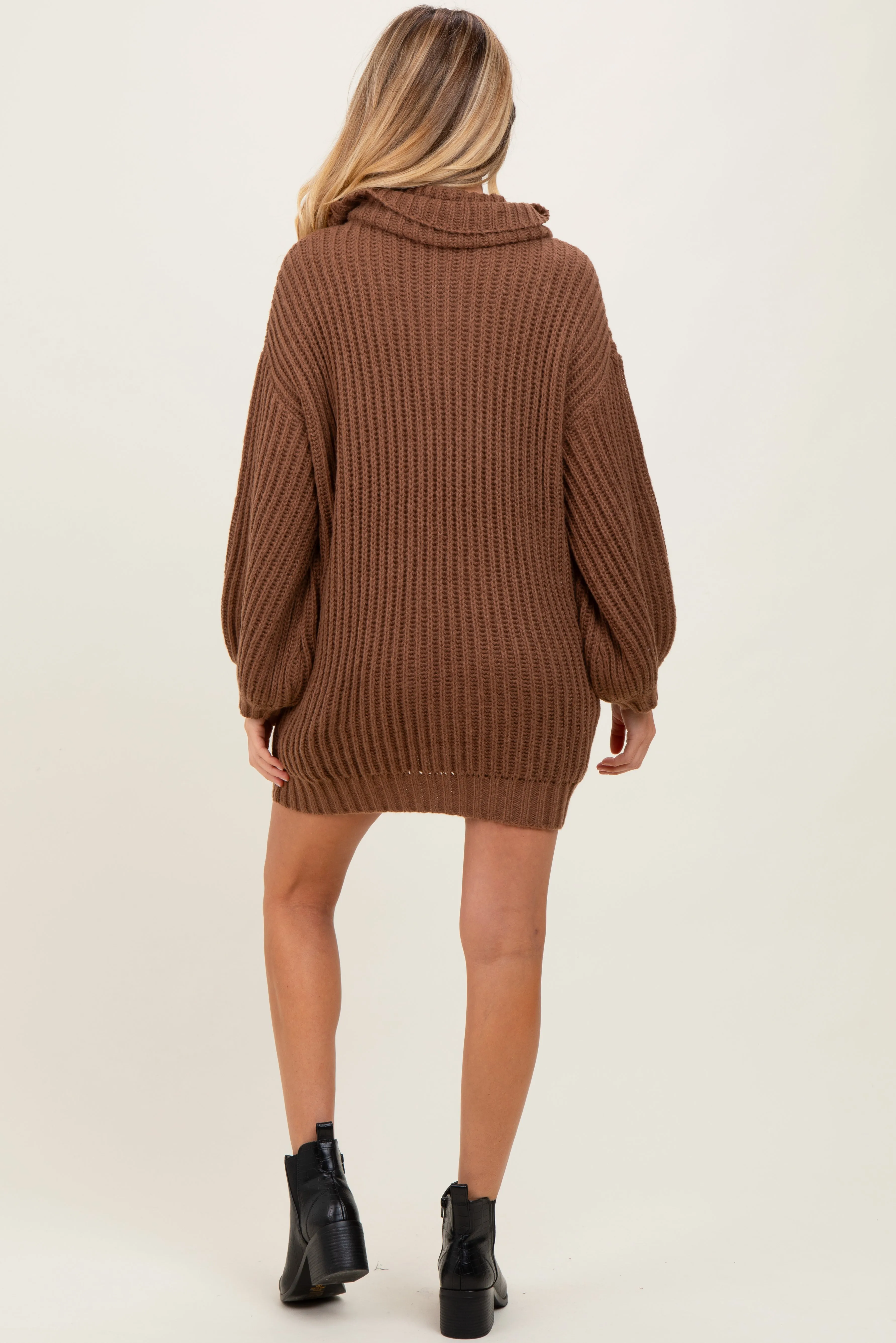 Light Brown Turtleneck Puff Sleeve Maternity Sweater Dress sold by Pinkblush product image thumbnail 3