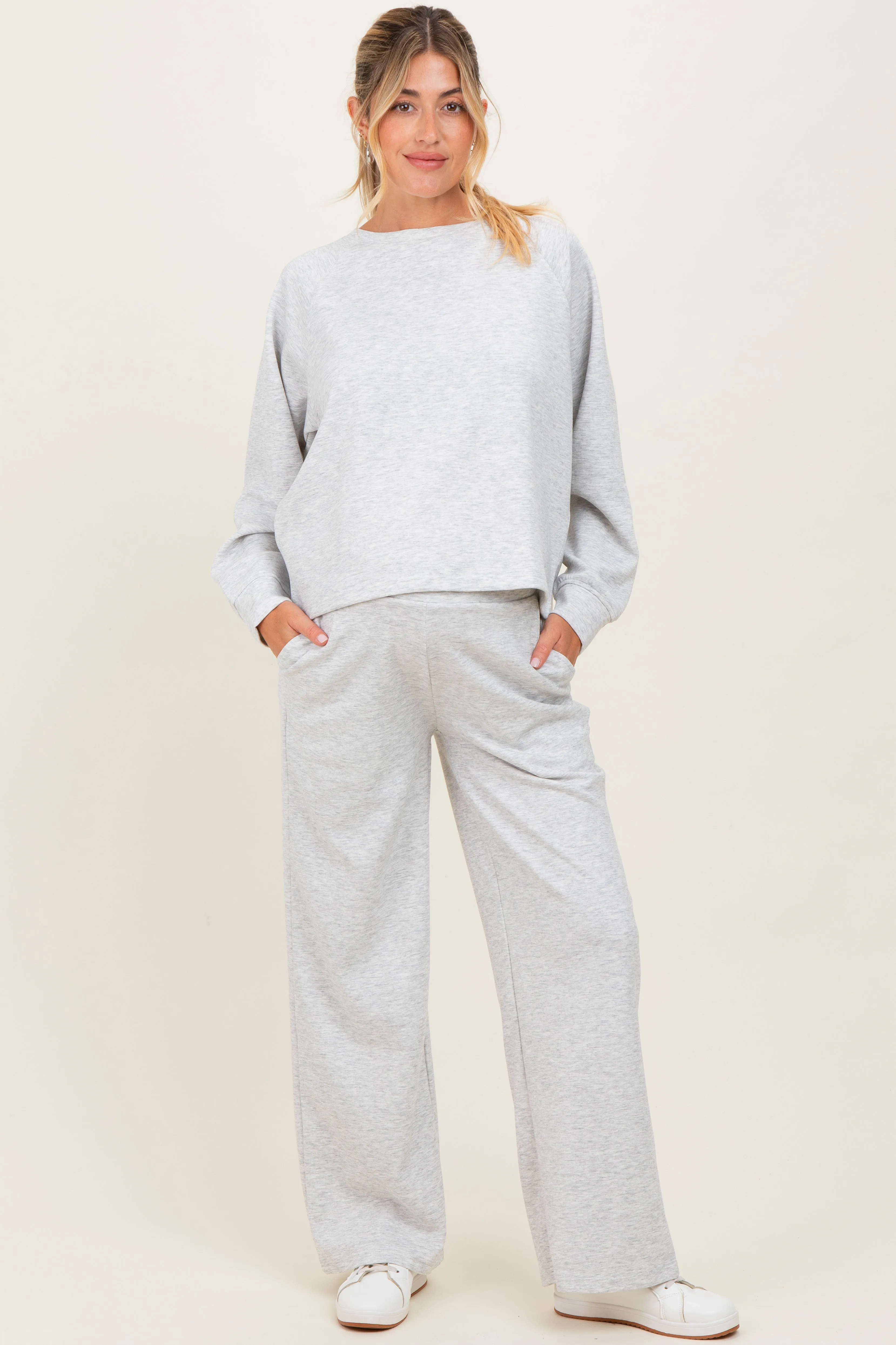 Heather Grey Crewneck Pullover Pant Maternity Set sold by Pinkblush