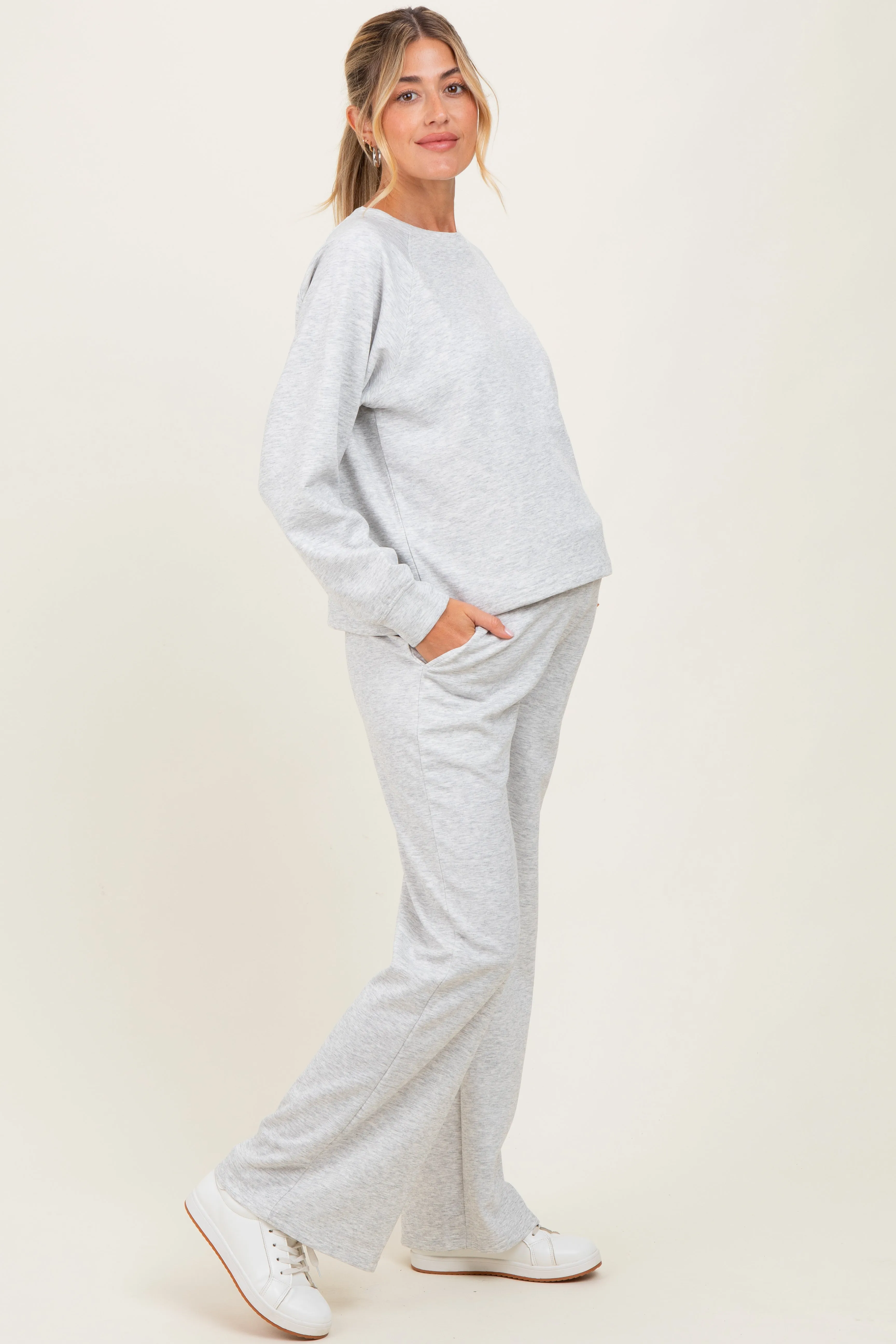 Heather Grey Crewneck Pullover Pant Maternity Set sold by Pinkblush product image thumbnail 2