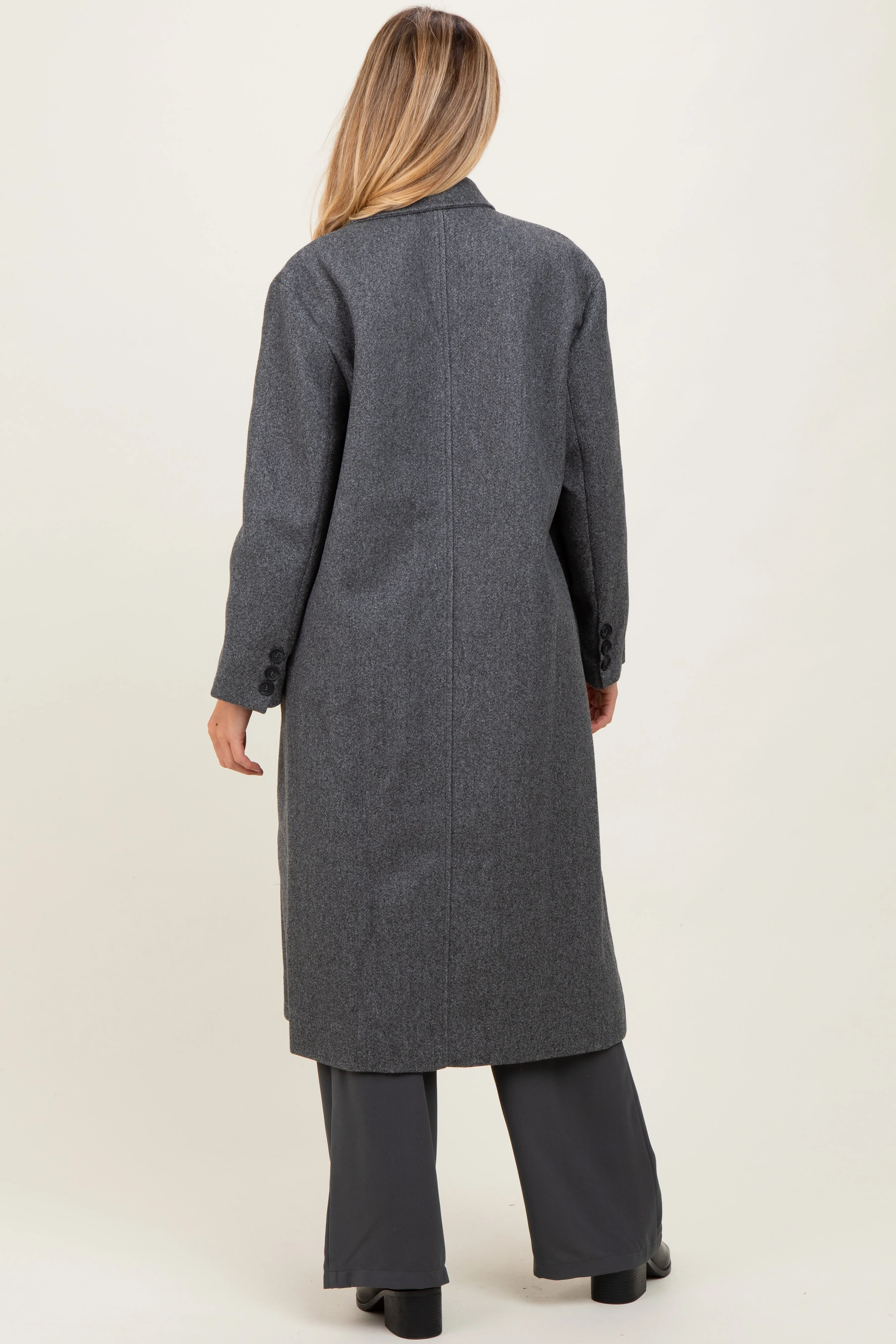 Charcoal Felted Double Breasted Lapel Duster Maternity Coat sold by Pinkblush product image thumbnail 3