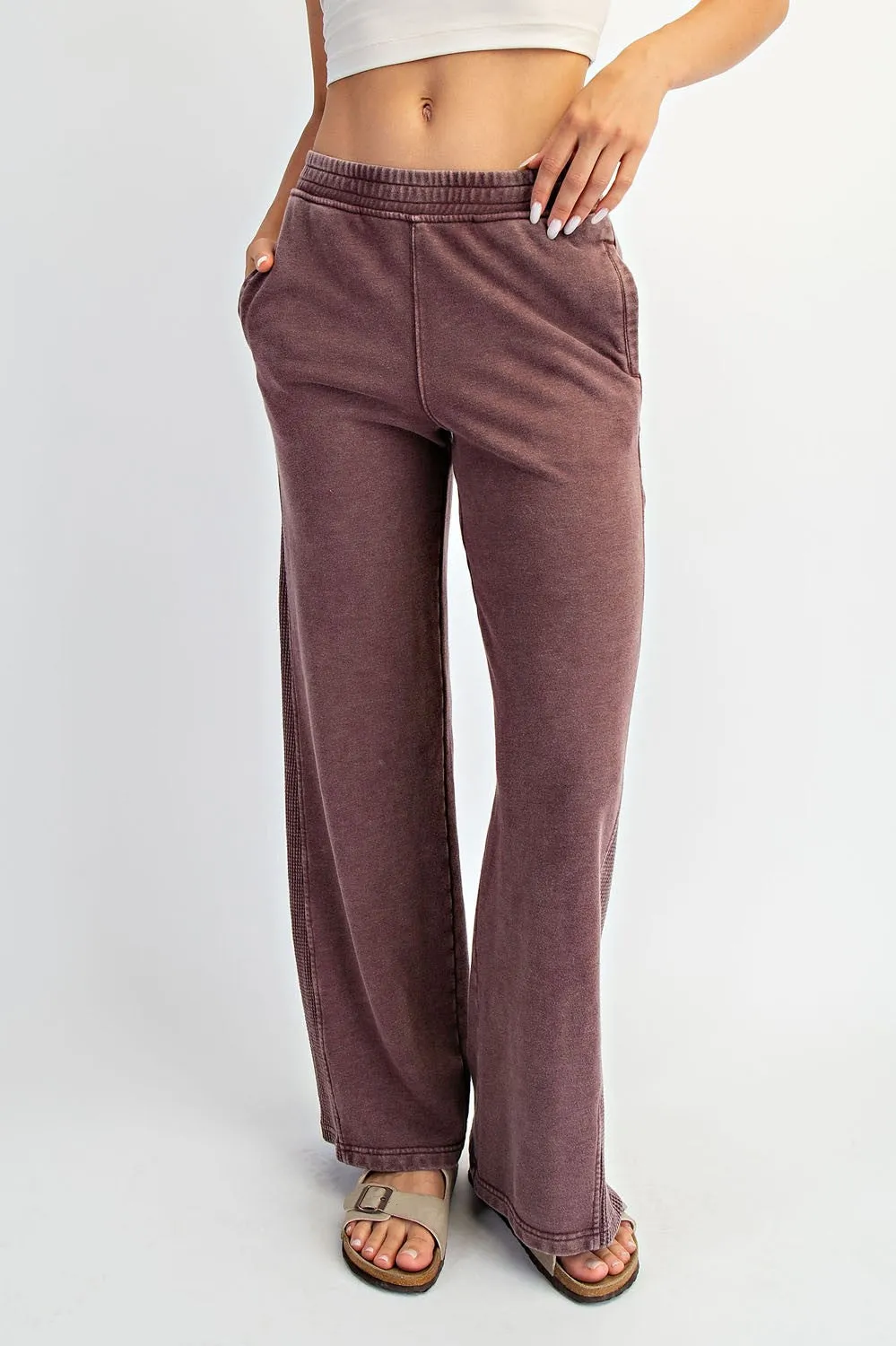 Burgundy Mineral Wash Waffle Knit Contrast Lounge Pants sold by Pinkblush product image thumbnail 2
