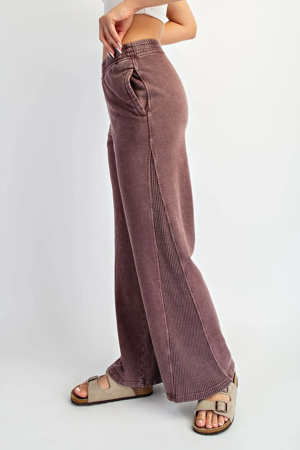 Burgundy Mineral Wash Waffle Knit Contrast Lounge Pants sold by Pinkblush product image thumbnail 3