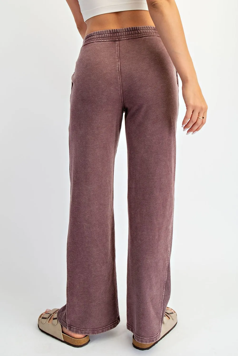 Burgundy Mineral Wash Waffle Knit Contrast Lounge Pants sold by Pinkblush product image thumbnail 4
