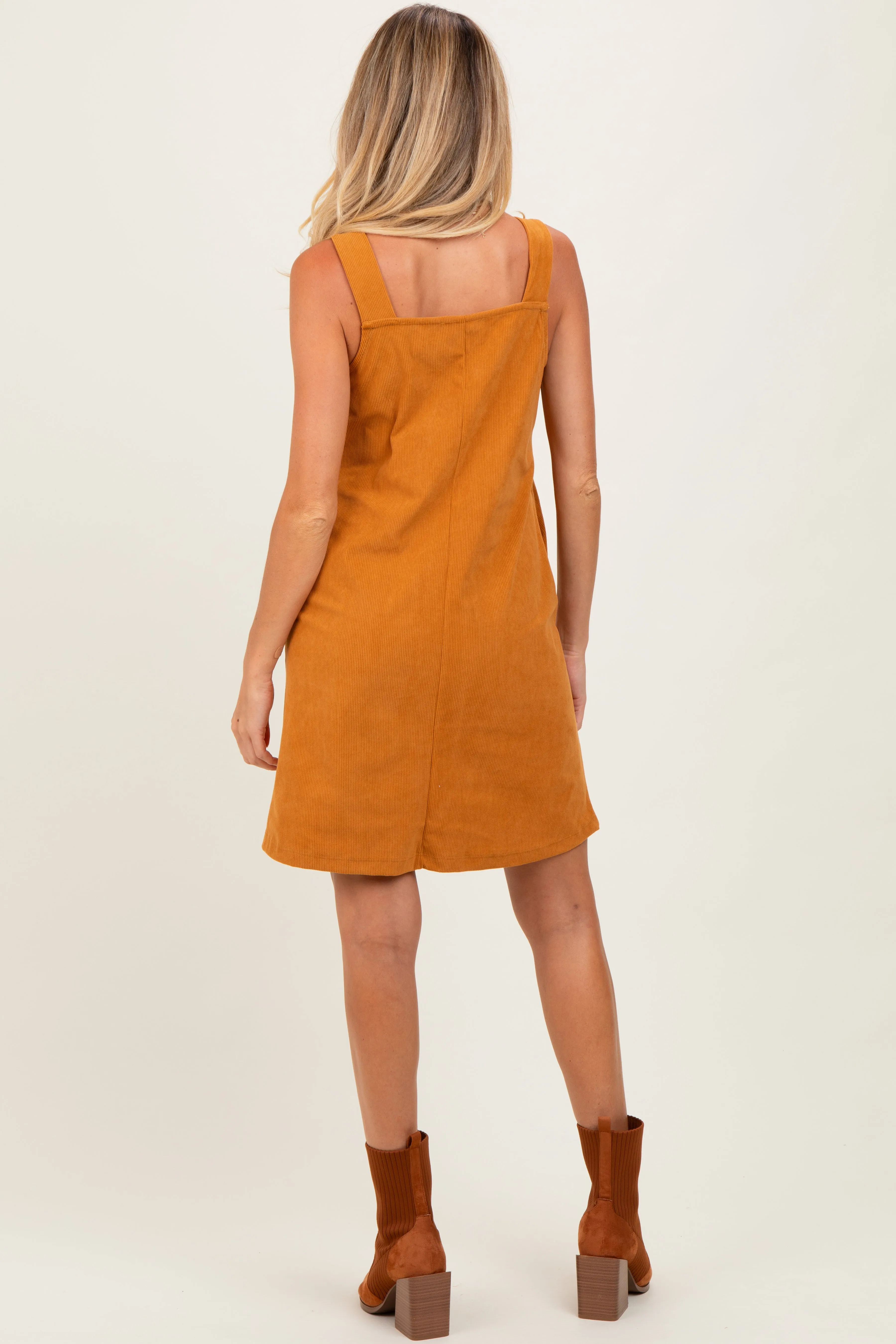 Mustard Solid Corduroy V-Neck A-Line Maternity Mini Dress sold by Pinkblush product image thumbnail 4