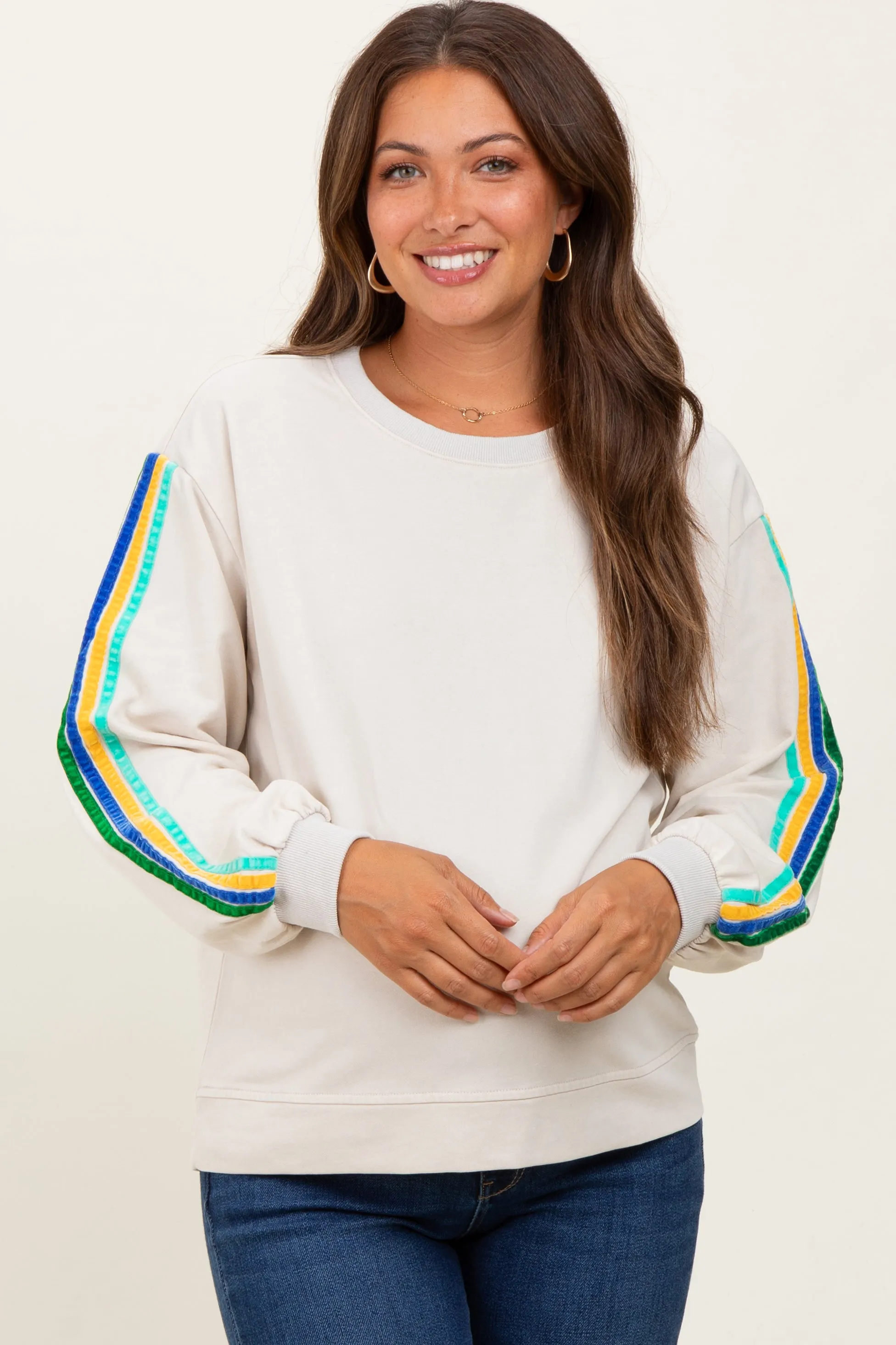 Taupe Mineral Wash Velvet Stripe Detail Maternity Sweatshirt sold by Pinkblush product image thumbnail 2