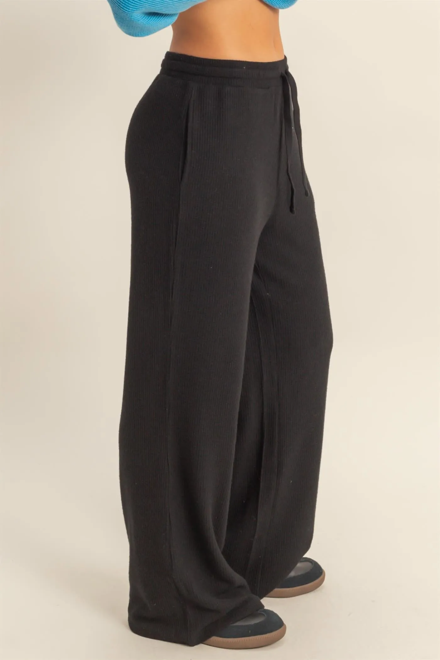 Black Brushed Ribbed Knit Lounge Pants sold by Pinkblush product image thumbnail 3