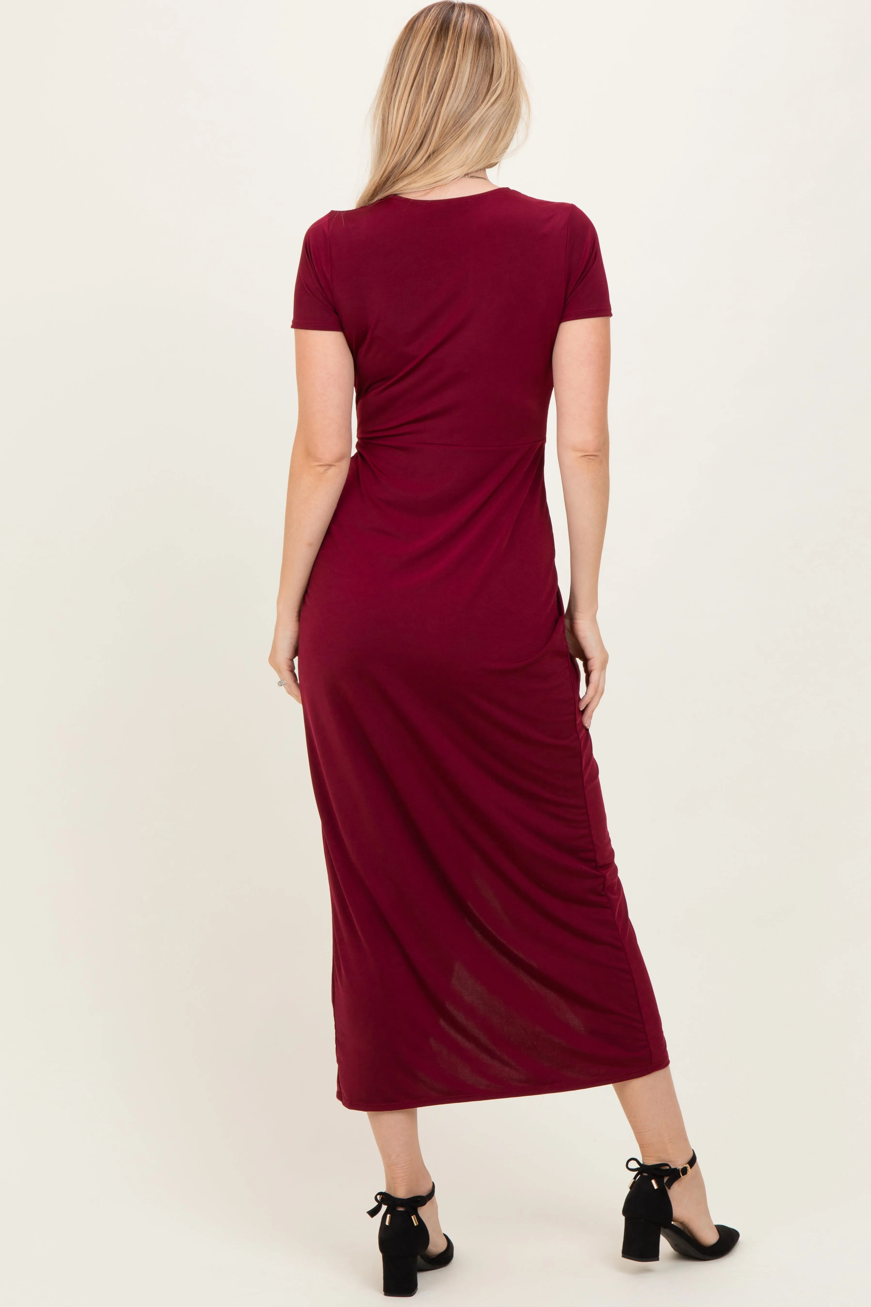 Burgundy Gathered Front Short Sleeve Maxi Dress sold by Pinkblush product image thumbnail 4