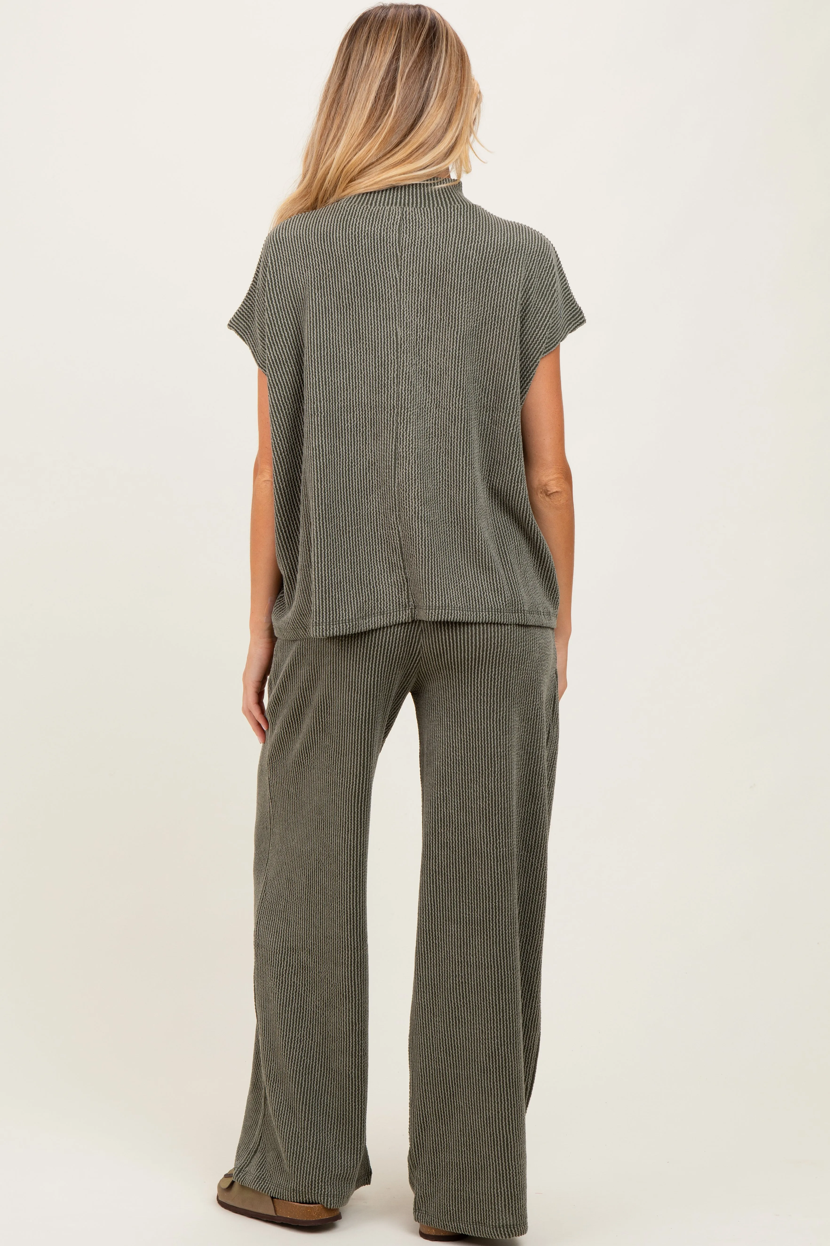 Olive Textured Rib Mock Neck Short Sleeve Pant Maternity Set sold by Pinkblush product image thumbnail 3