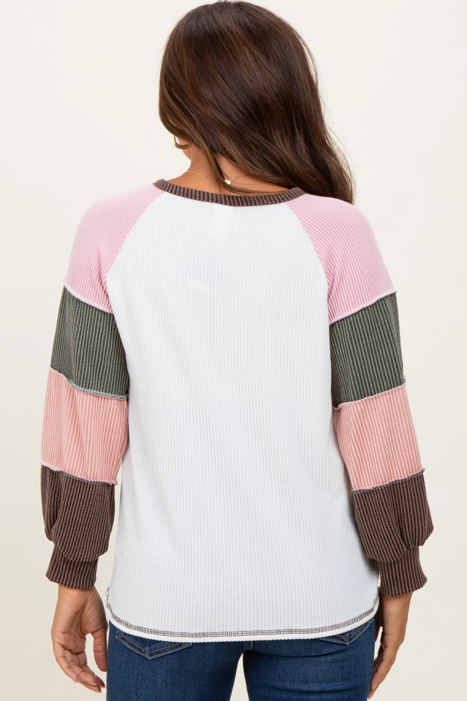 Brown Multi Textured Rib Colorblock Raglan Maternity Long Sleeve sold by Pinkblush product image thumbnail 4