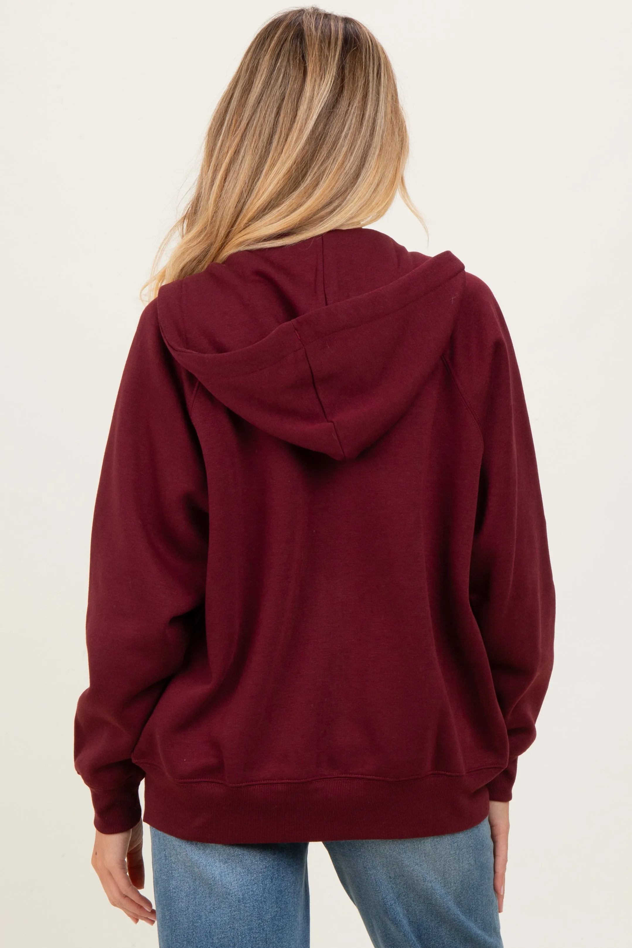 Burgundy Front Zipper Hooded Maternity Sweater sold by Pinkblush product image thumbnail 4