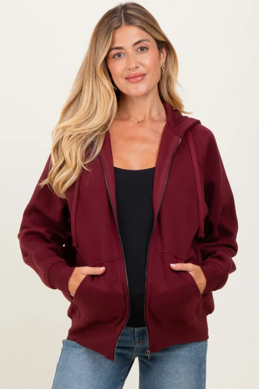 Burgundy Front Zipper Hooded Maternity Sweater sold by Pinkblush