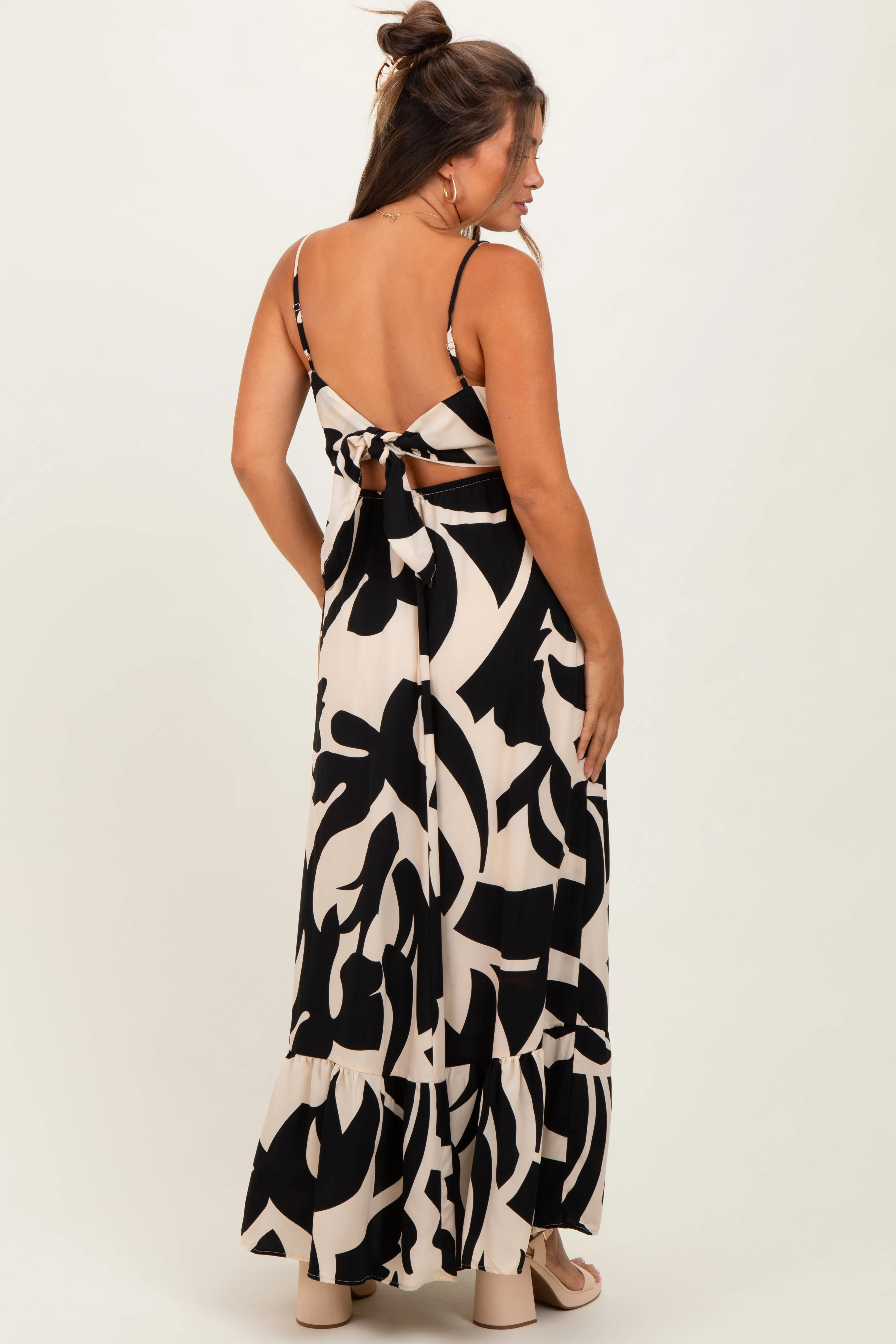 Black Printed Sleeveless Cutout Tie Back Maternity Maxi Dress sold by Pinkblush product image thumbnail 4