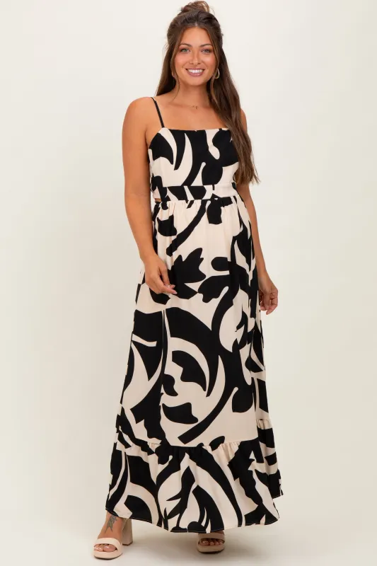 Black Printed Sleeveless Cutout Tie Back Maternity Maxi Dress sold by Pinkblush