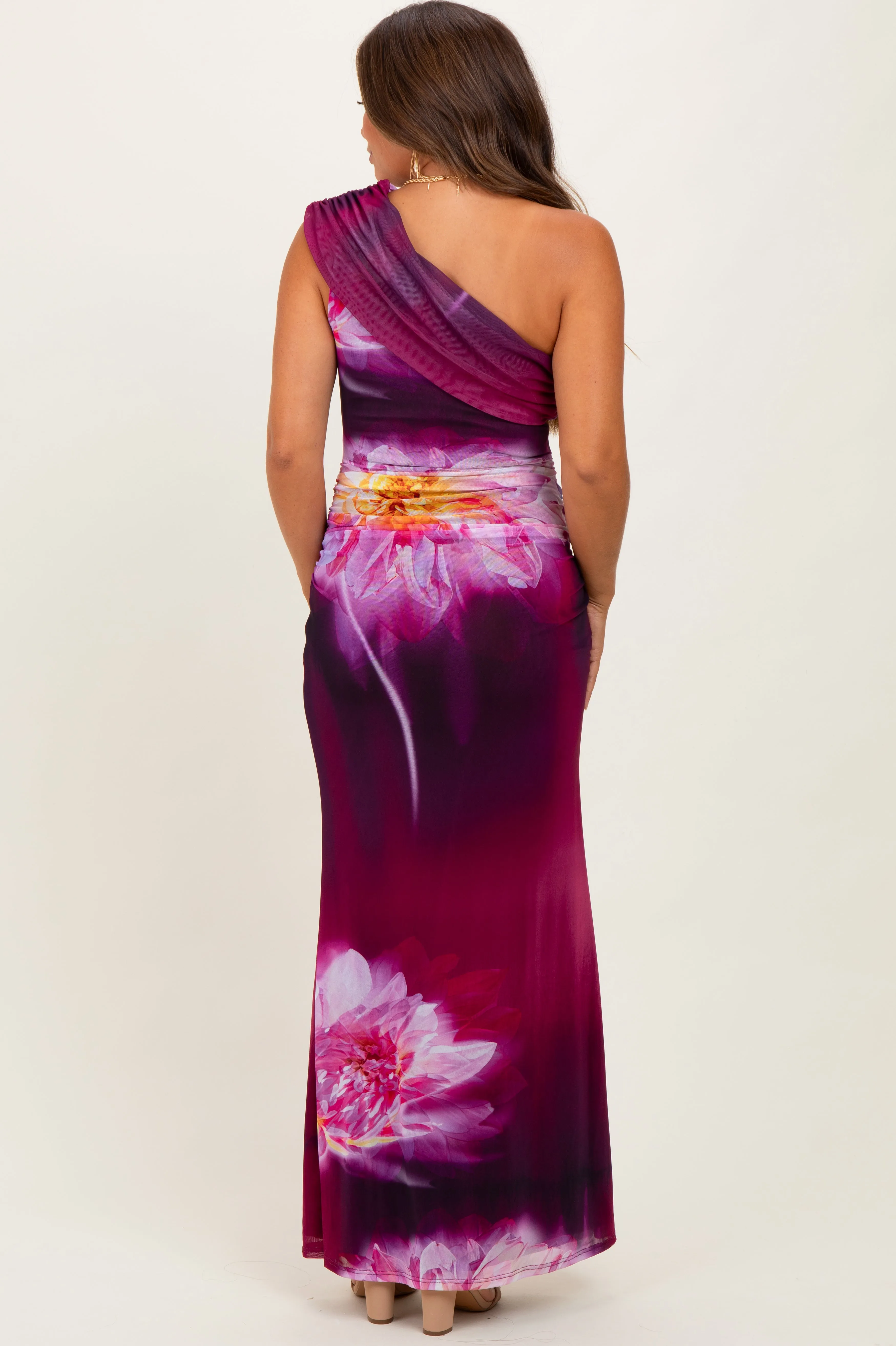 Plum Floral One Shoulder Maternity Maxi Dress sold by Pinkblush product image thumbnail 4