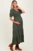 Olive Smocked Tiered Maternity Maxi Dress sold by Pinkblush