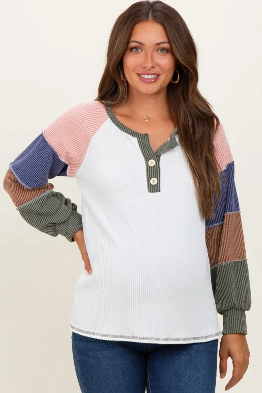 Olive Multi Textured Rib Colorblock Raglan Maternity Long Sleeve sold by Pinkblush