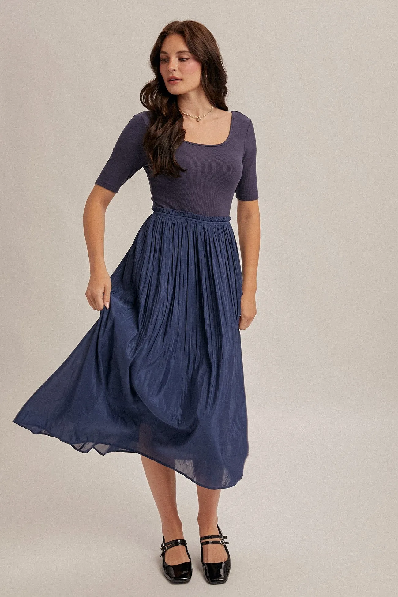 Navy Scoop Neck Pleated Skirt Ballet Dress sold by Pinkblush