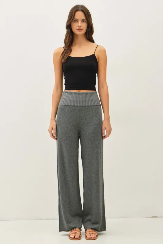 Charcoal Ribbed Knit Foldover Waist Pants sold by Pinkblush