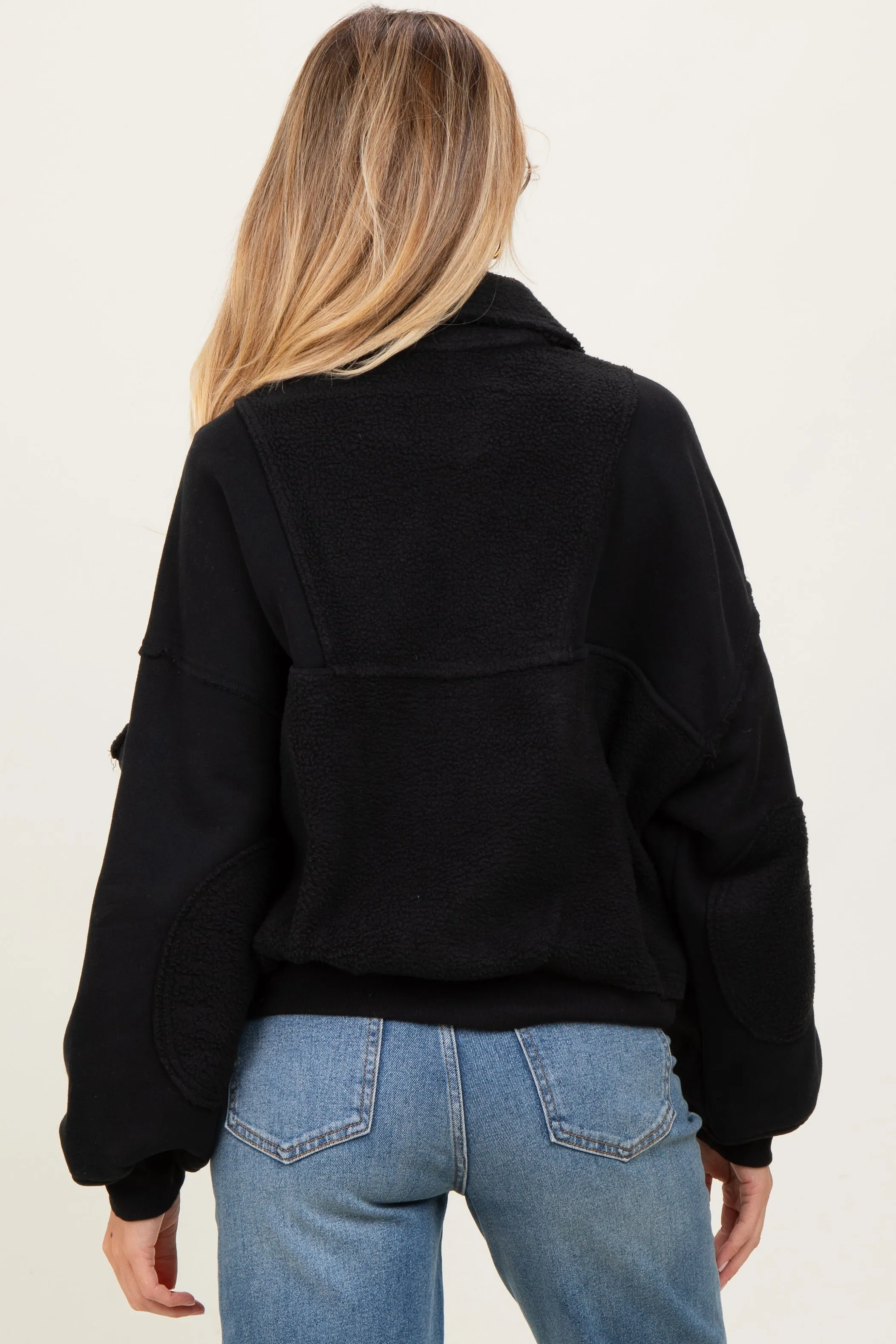 Black Contrast Reversed Fleece 1/4 Zip Maternity Pullover sold by Pinkblush product image thumbnail 4