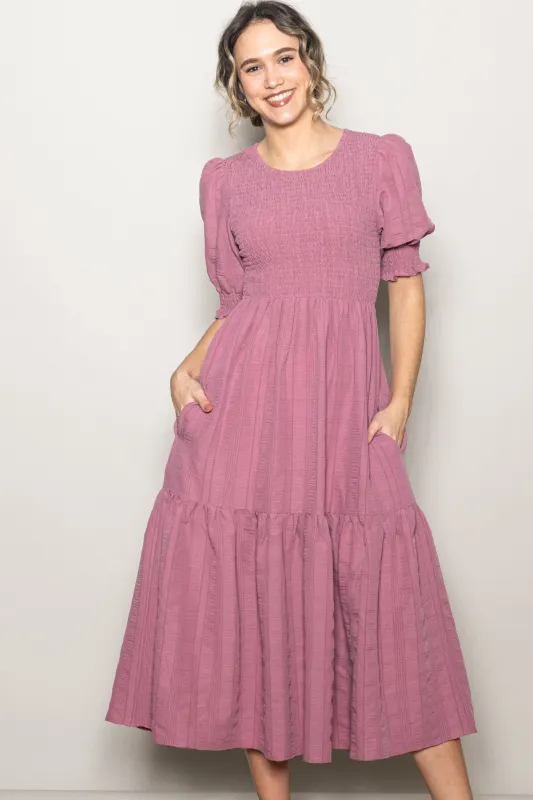 Mauve Textured Flowy Dress sold by Pinkblush
