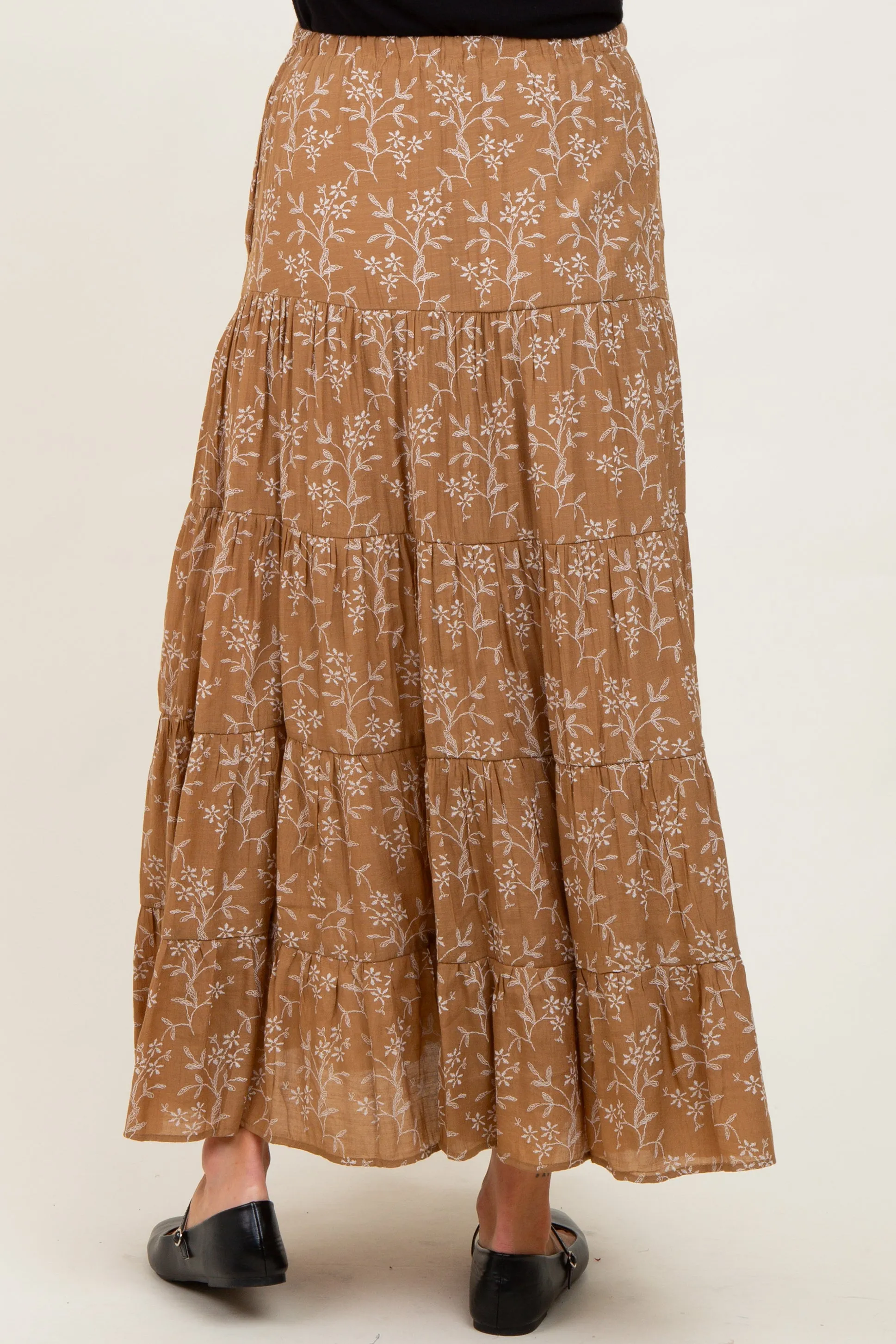 Camel Floral Drawstring Tiered Maternity Maxi Skirt sold by Pinkblush product image thumbnail 5