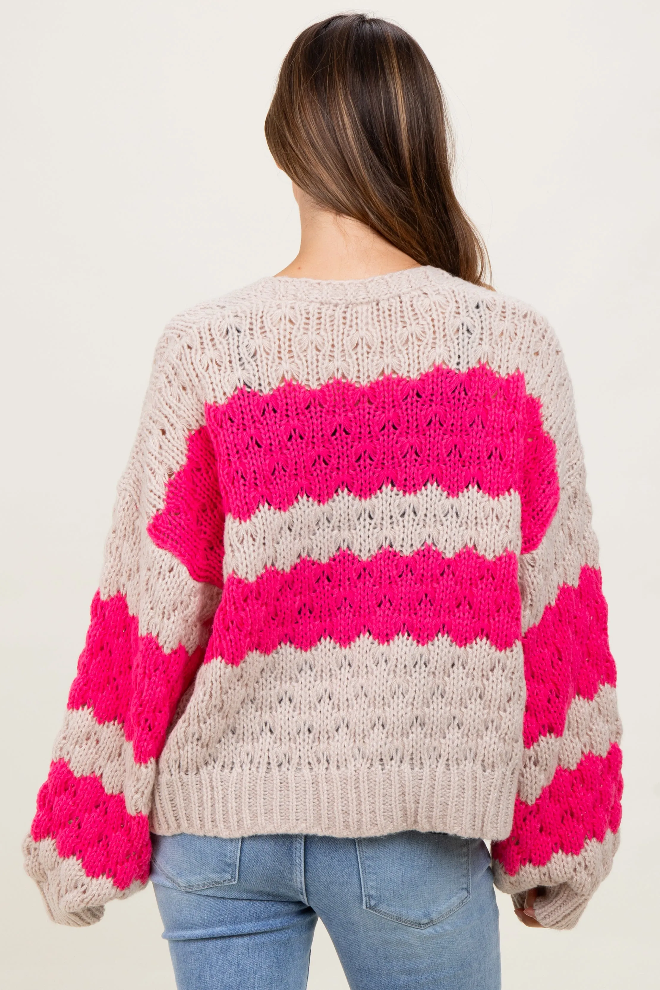 Pink Colorblock Chunky Knit Open Maternity Cardigan sold by Pinkblush product image thumbnail 4