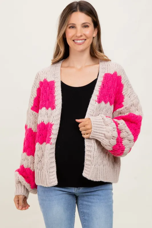 Pink Colorblock Chunky Knit Open Maternity Cardigan sold by Pinkblush