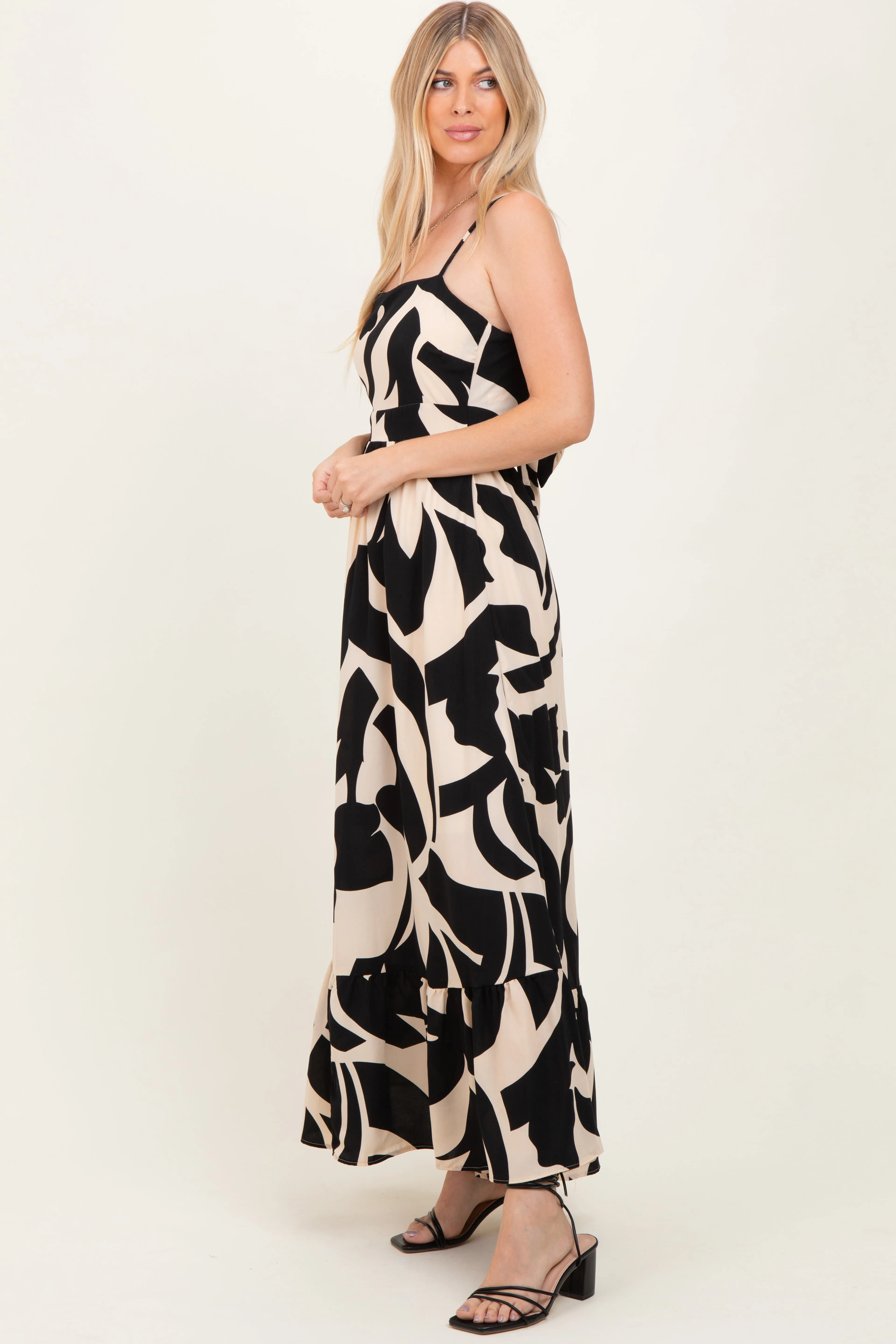 Black Printed Sleeveless Cutout Tie Back Maxi Dress sold by Pinkblush product image thumbnail 3