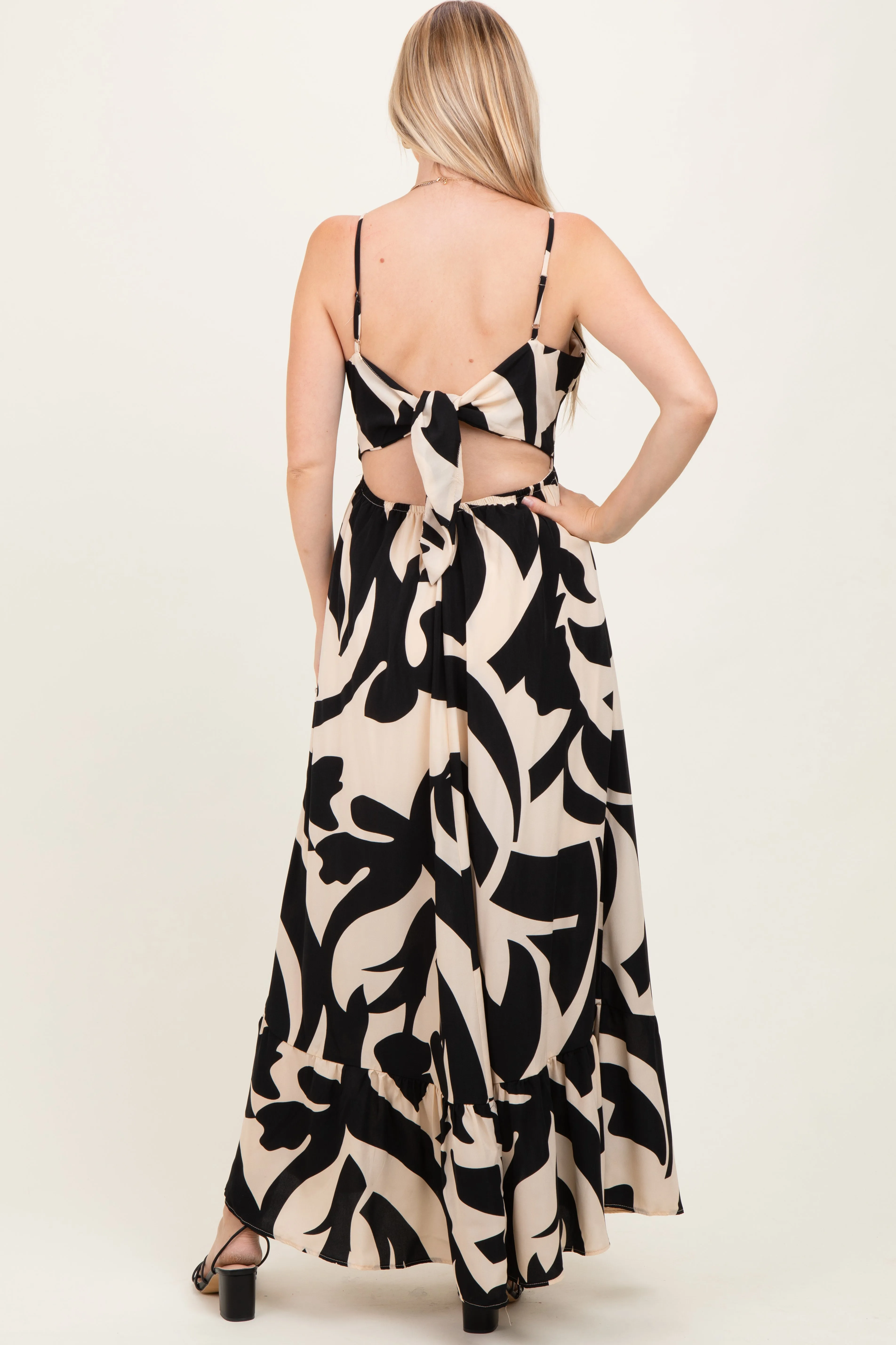 Black Printed Sleeveless Cutout Tie Back Maxi Dress sold by Pinkblush product image thumbnail 4