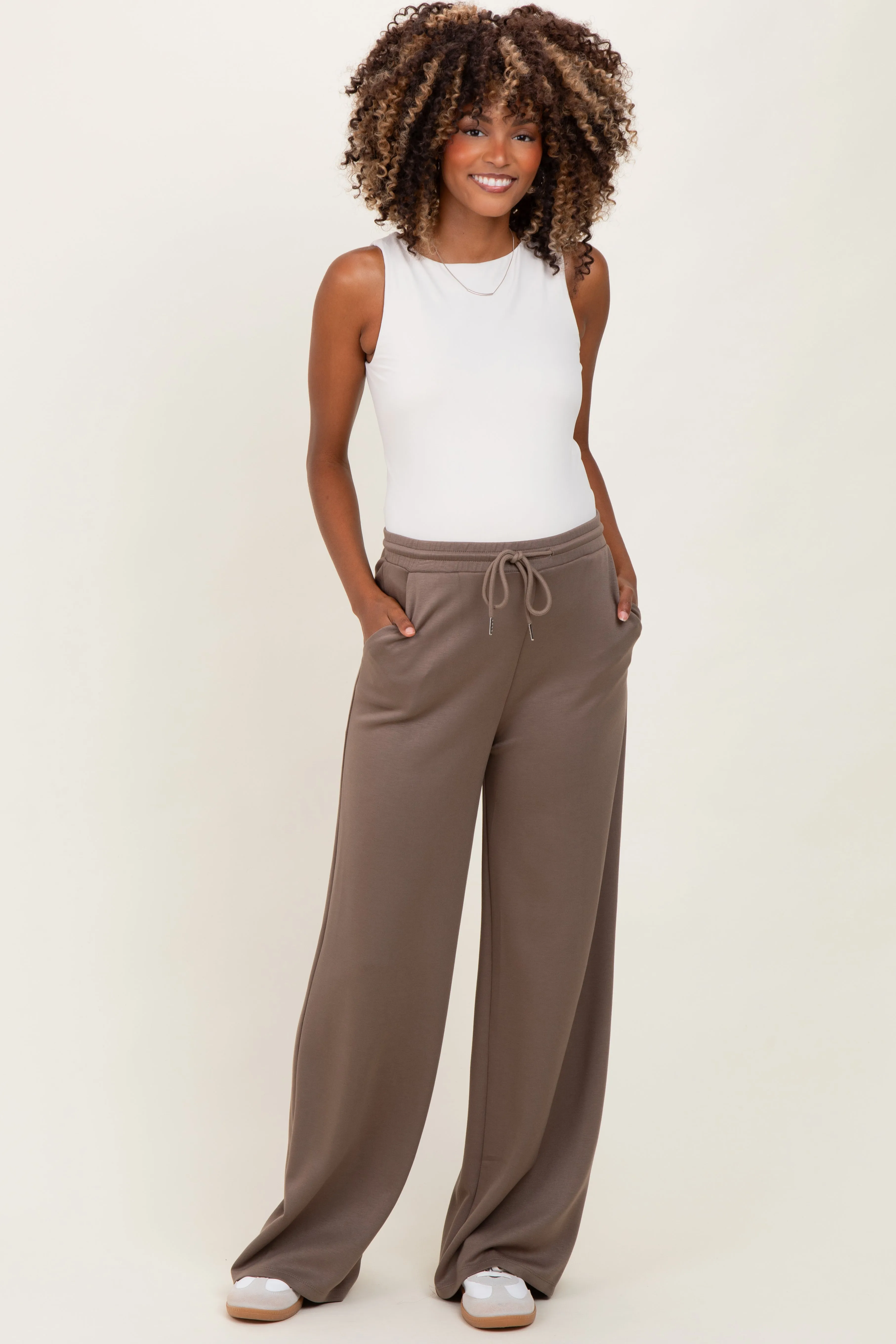 Mocha Flowy Knit Drawstring Maternity Pants sold by Pinkblush