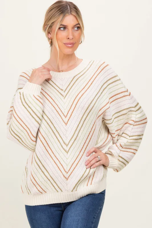 Beige Multi Crew Neck Striped Long Sleeve Sweater sold by Pinkblush