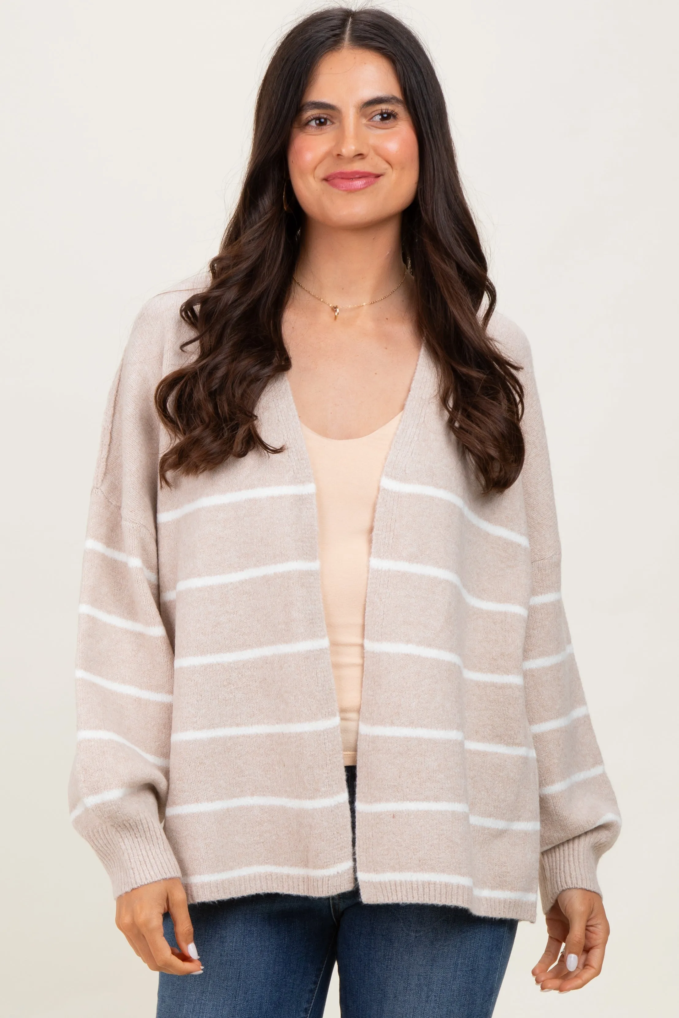 Taupe Striped Oversized Maternity Cardigan sold by Pinkblush product image thumbnail 5