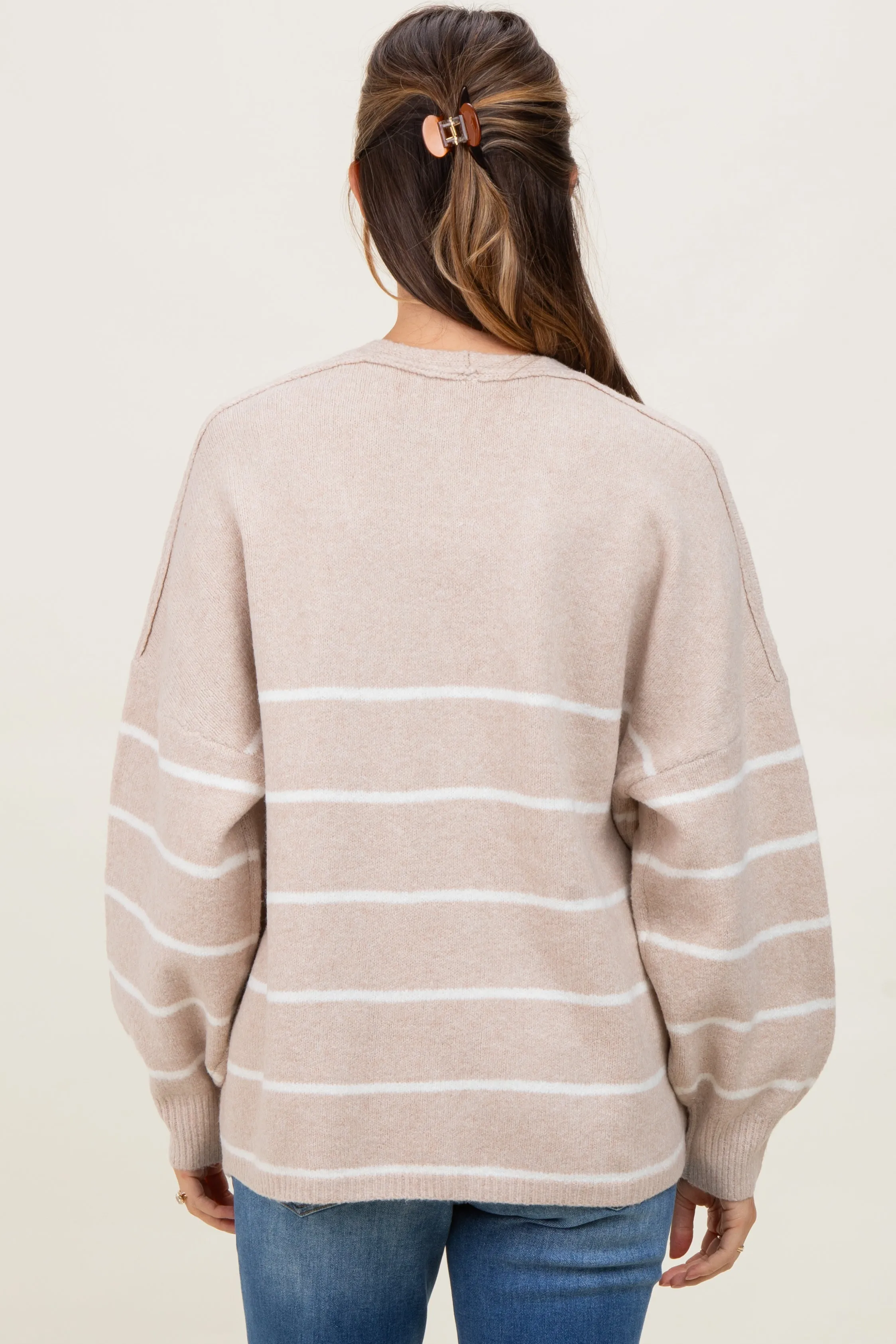 Taupe Striped Oversized Maternity Cardigan sold by Pinkblush product image thumbnail 4