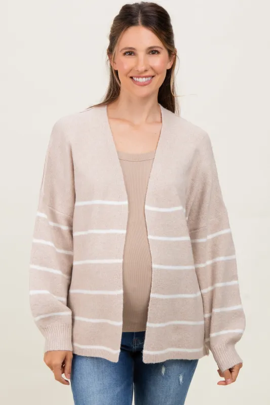 Taupe Striped Oversized Maternity Cardigan sold by Pinkblush