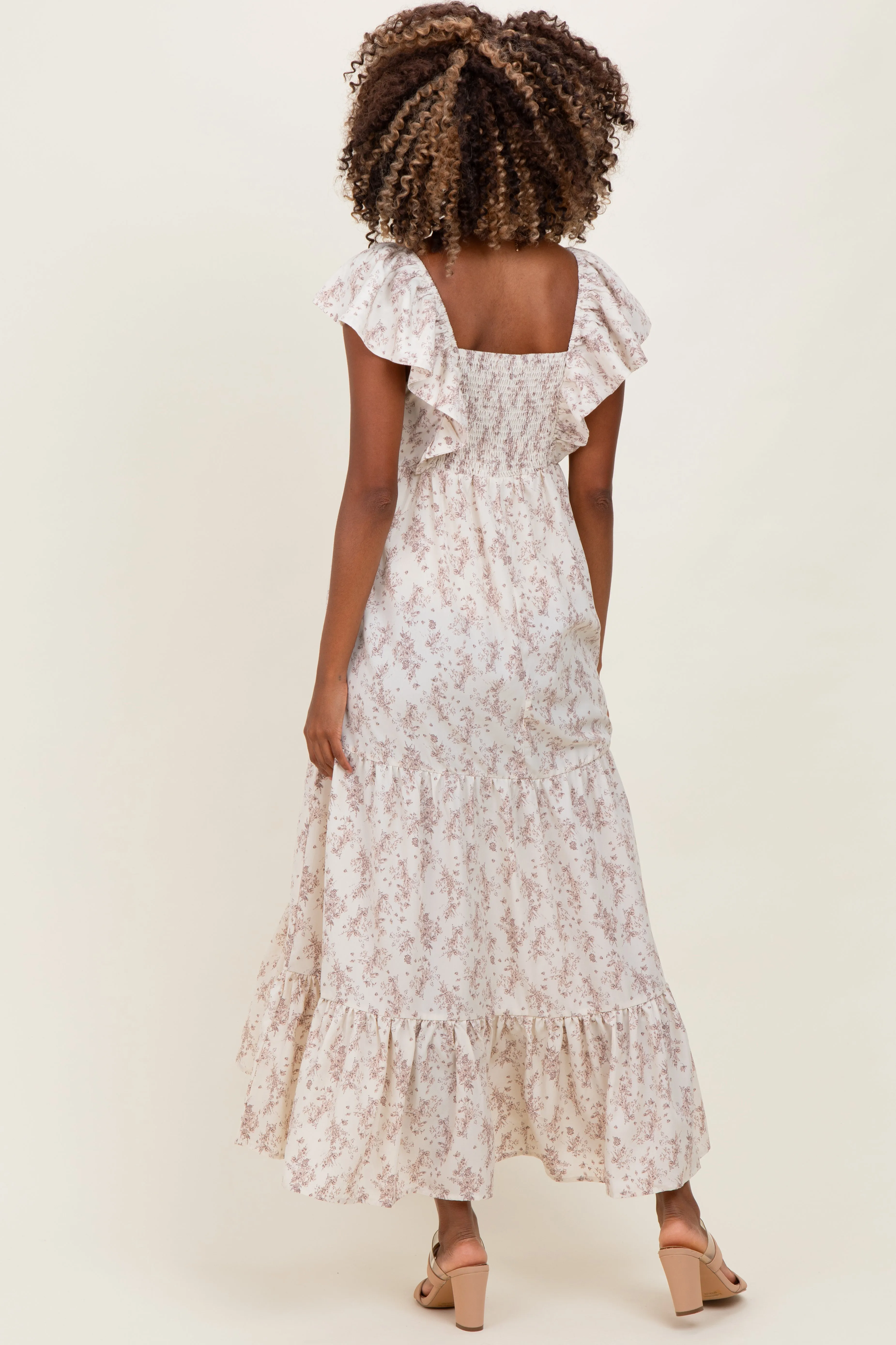 Ivory Floral Ruffle Sleeve Maternity Maxi Dress sold by Pinkblush product image thumbnail 5