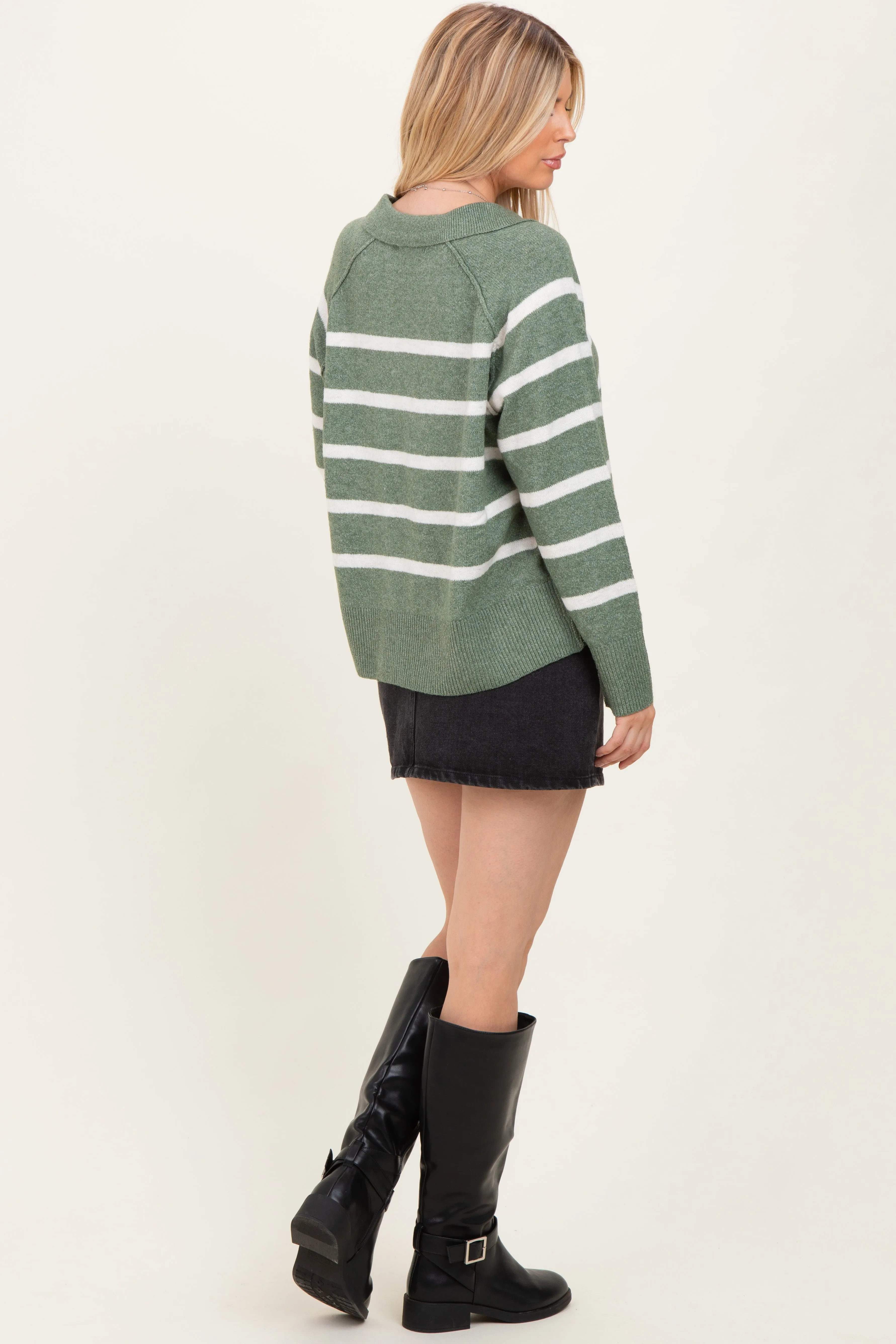 Light Olive Striped Oversized Polo Sweater sold by Pinkblush product image thumbnail 4