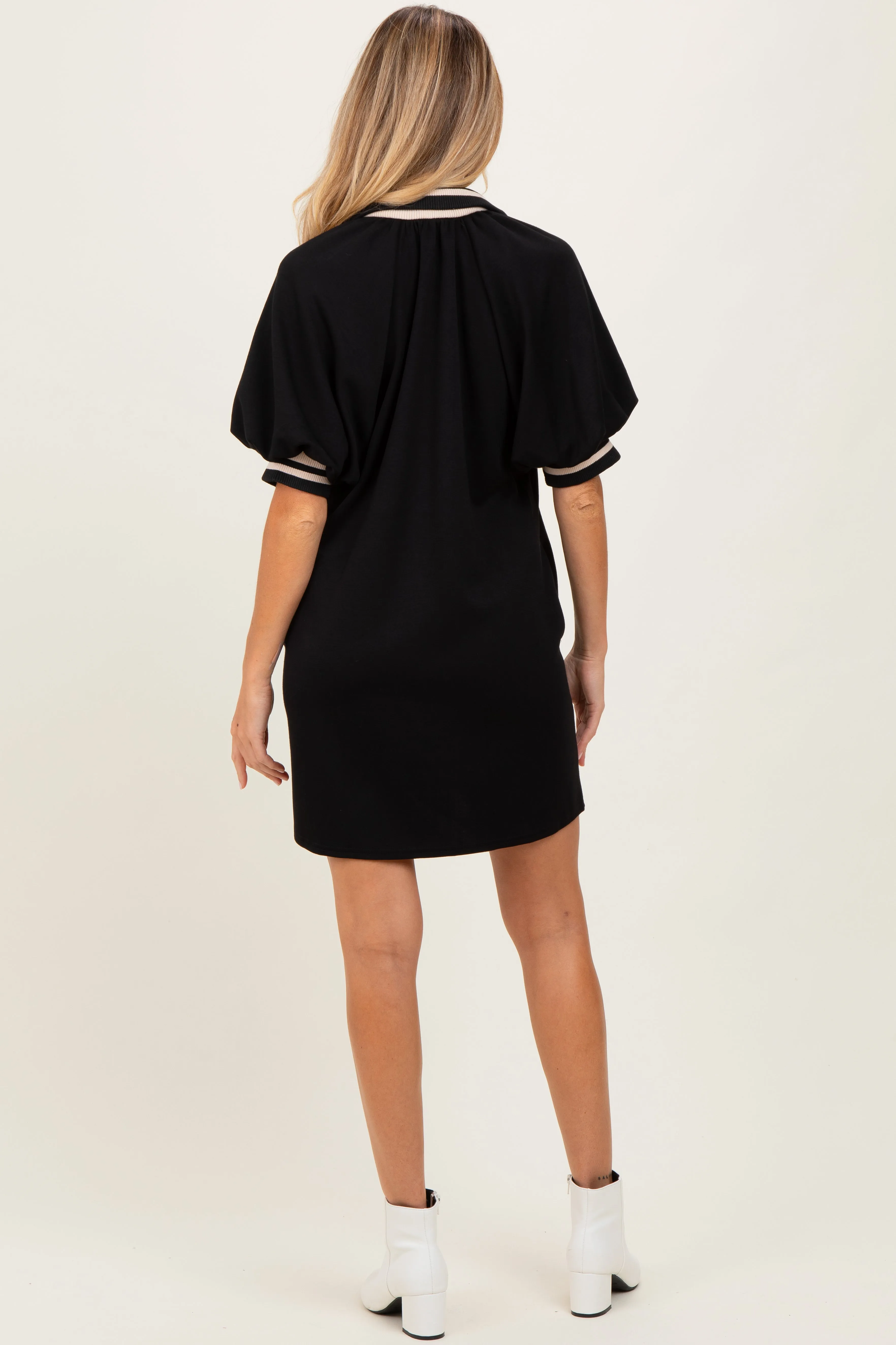 Black Half Zip Puff Sleeve Maternity Mini Dress sold by Pinkblush product image thumbnail 3