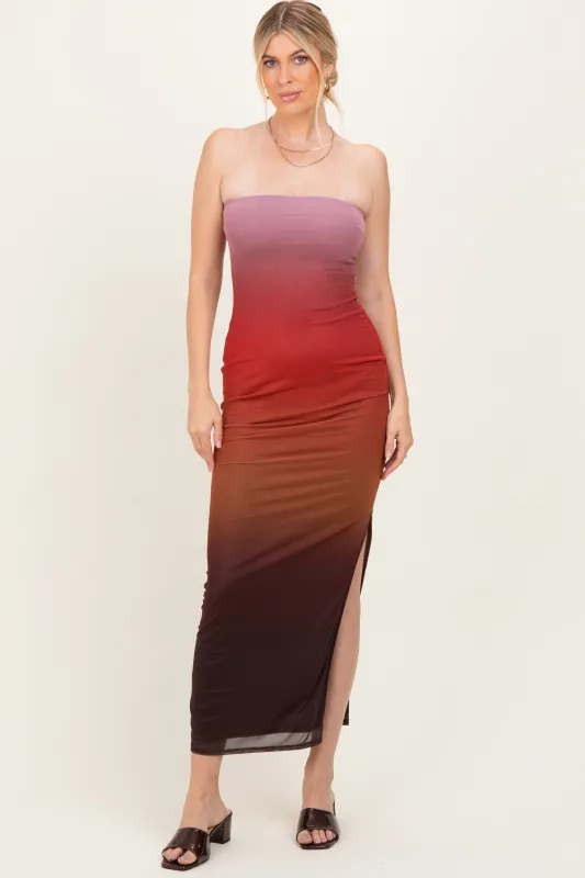 Mauve Ombre Mesh Strapless Maxi Dress sold by Pinkblush