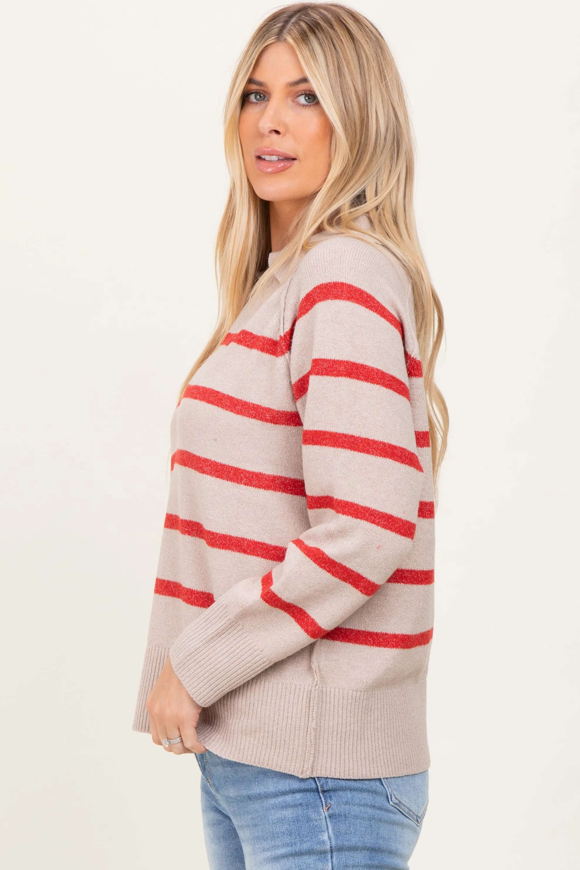 Beige Striped Oversized Polo Sweater sold by Pinkblush product image thumbnail 3