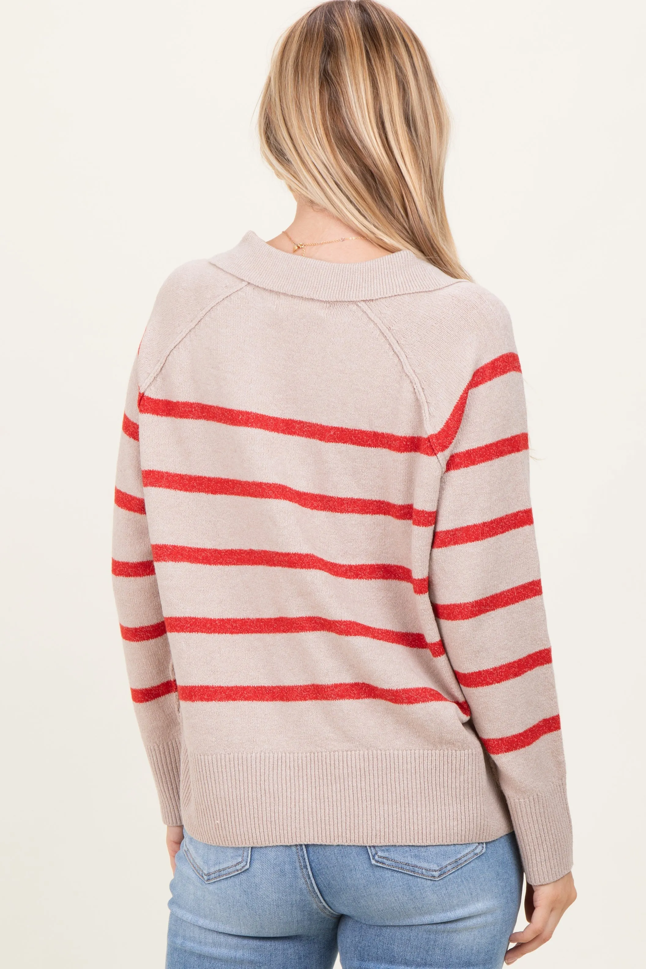 Beige Striped Oversized Polo Sweater sold by Pinkblush product image thumbnail 4