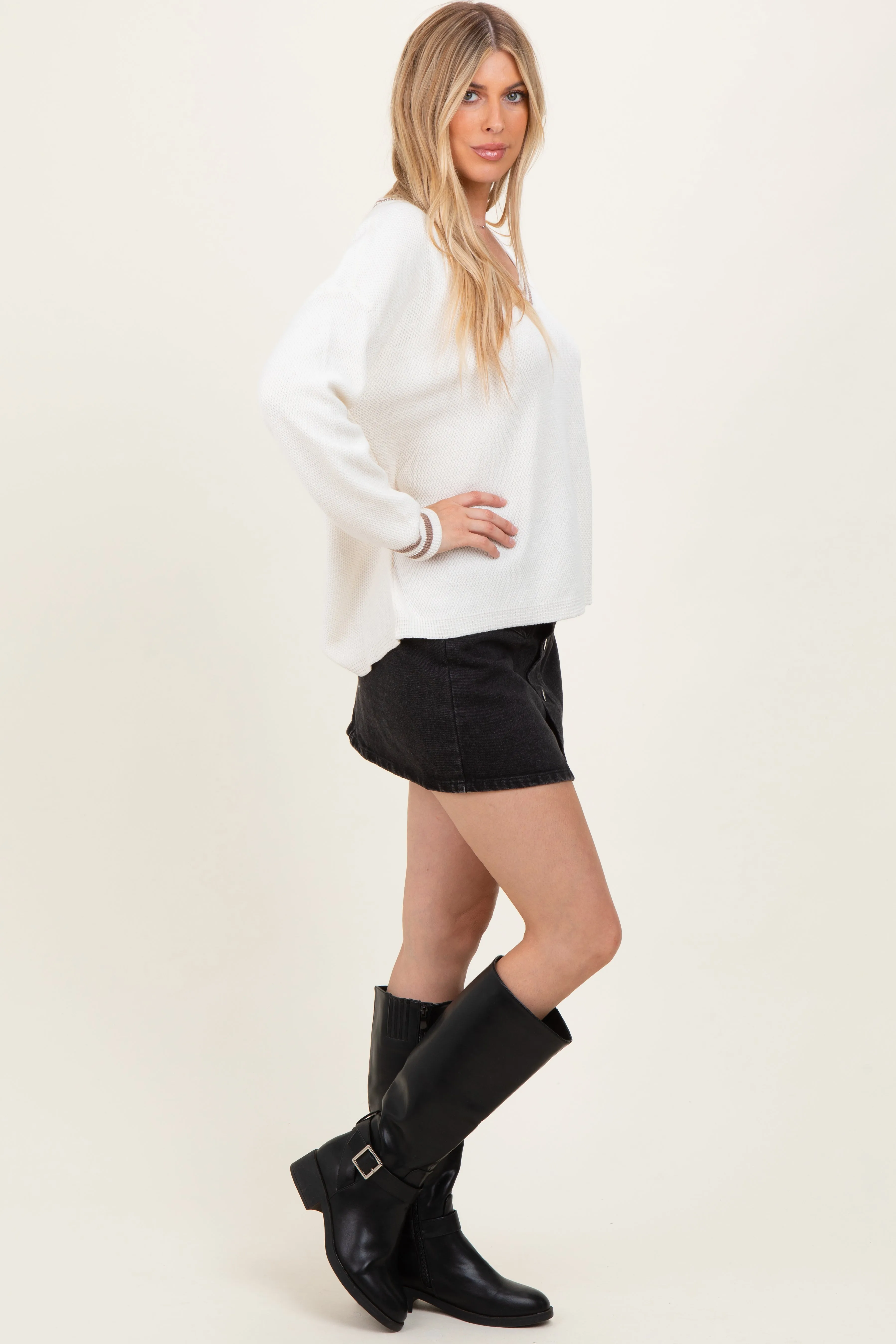 Ivory Deep V-Neck Border Stripe Sweater sold by Pinkblush product image thumbnail 3