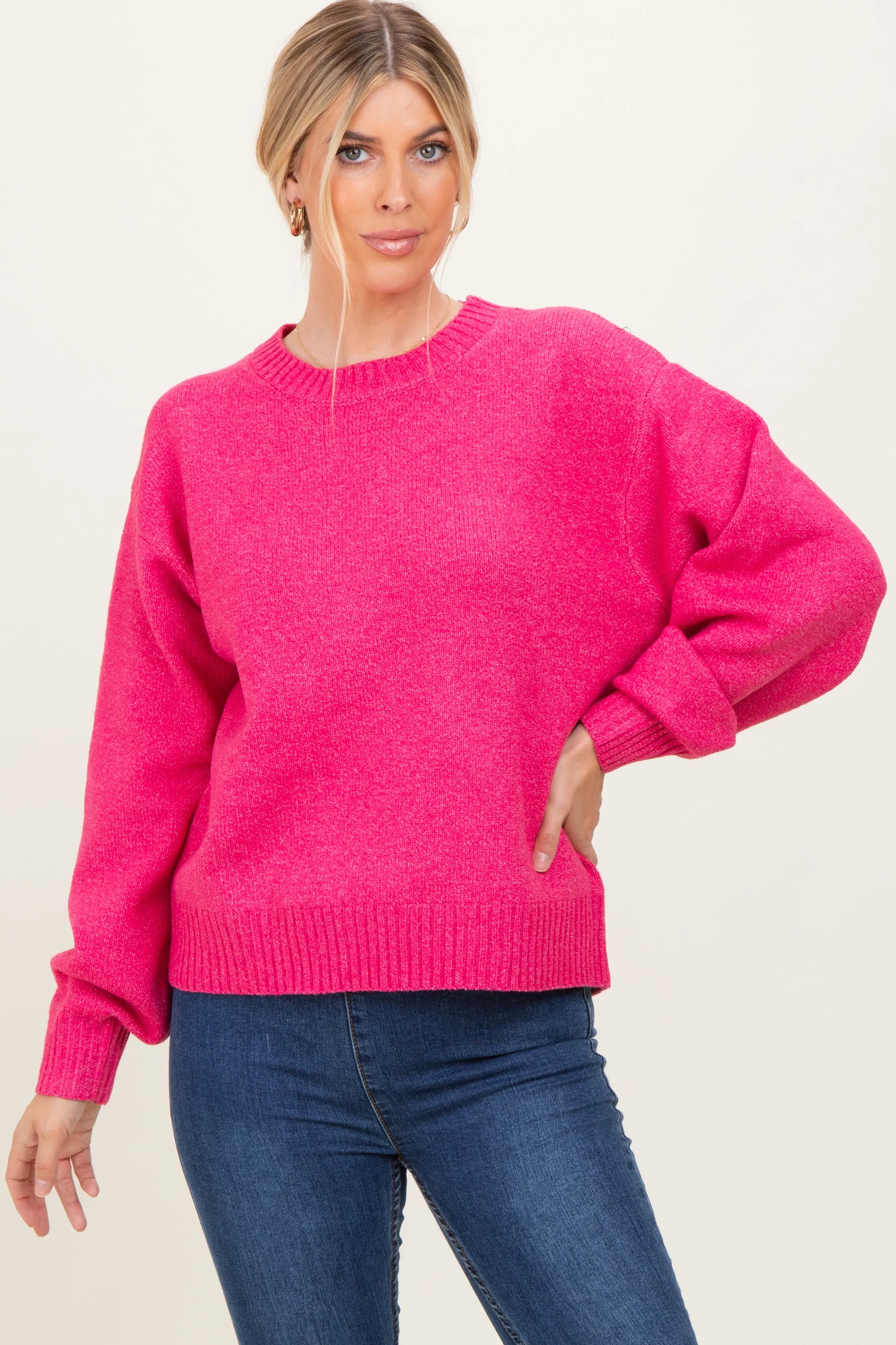Fuchsia Chunky Knit Oversized Sweater sold by Pinkblush product image thumbnail 2