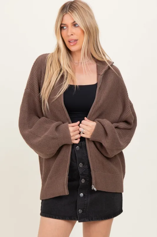 Light Mocha Oversized Zip Up Cardigan sold by Pinkblush