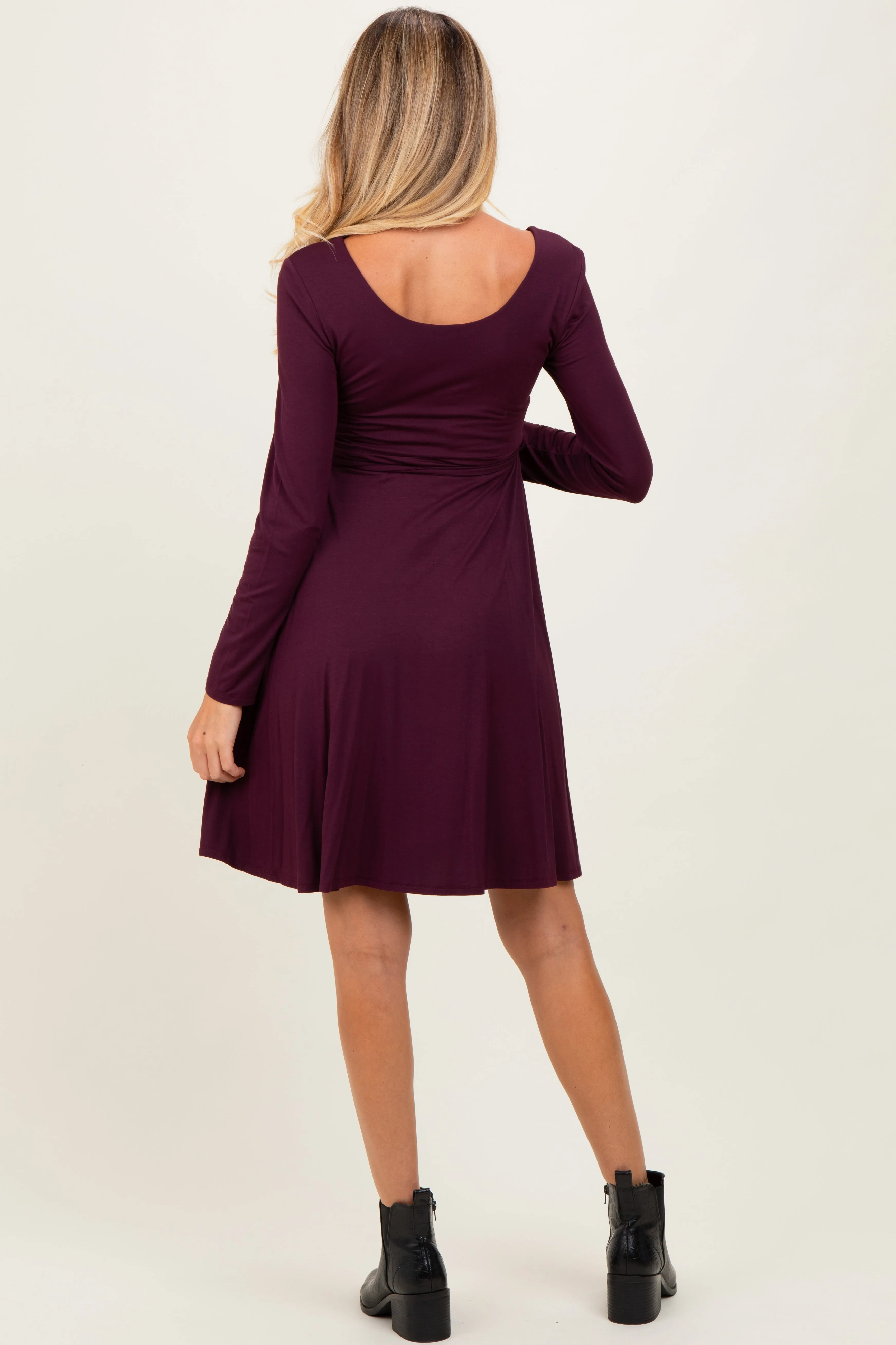 Plum Scoop Neck Long Sleeve Waist Tie Maternity Dress sold by Pinkblush product image thumbnail 3