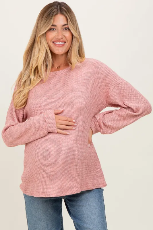 Mauve Puff Sleeve Solid Maternity Sweater Top sold by Pinkblush