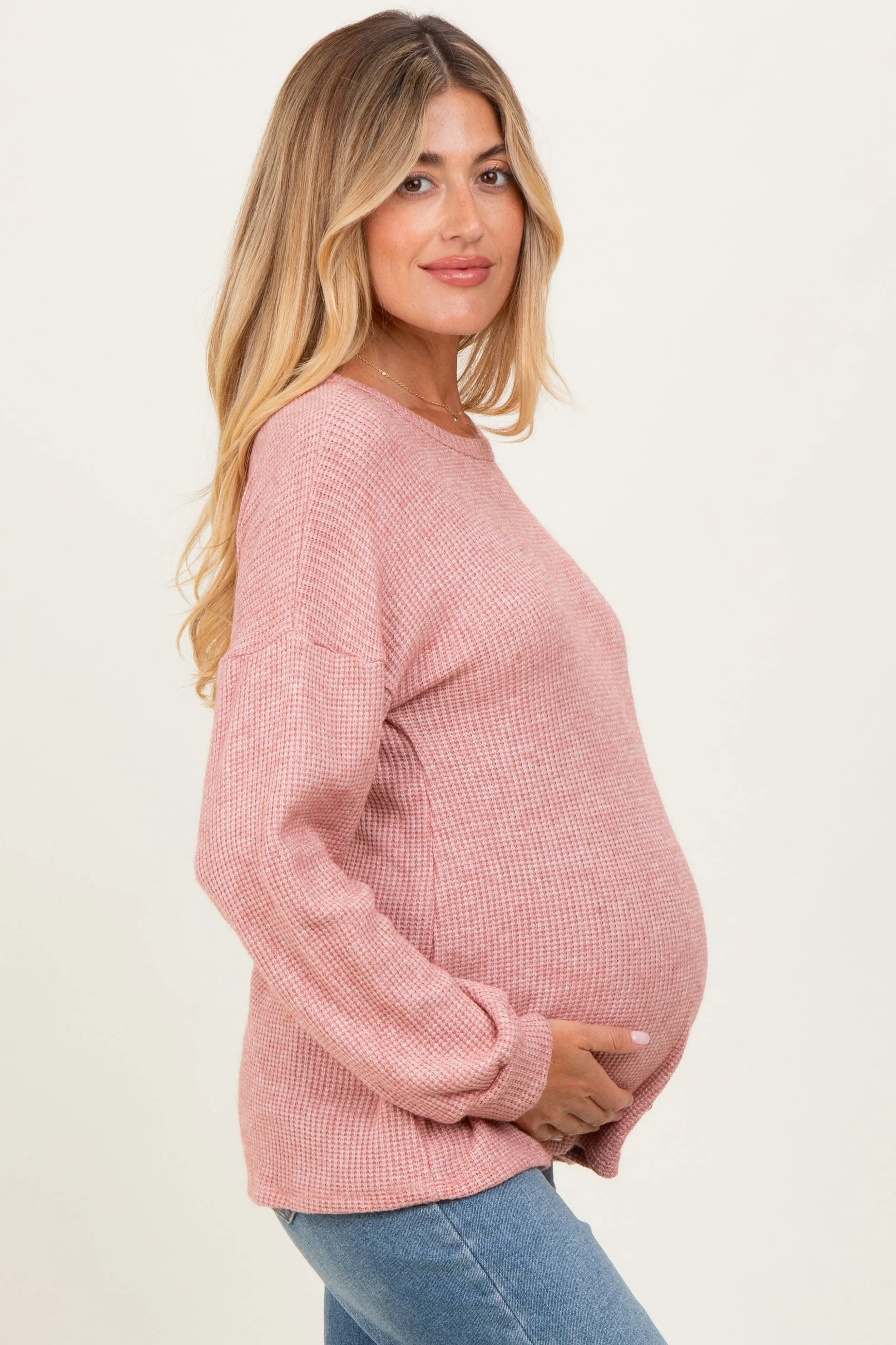 Mauve Puff Sleeve Solid Maternity Sweater Top sold by Pinkblush product image thumbnail 2