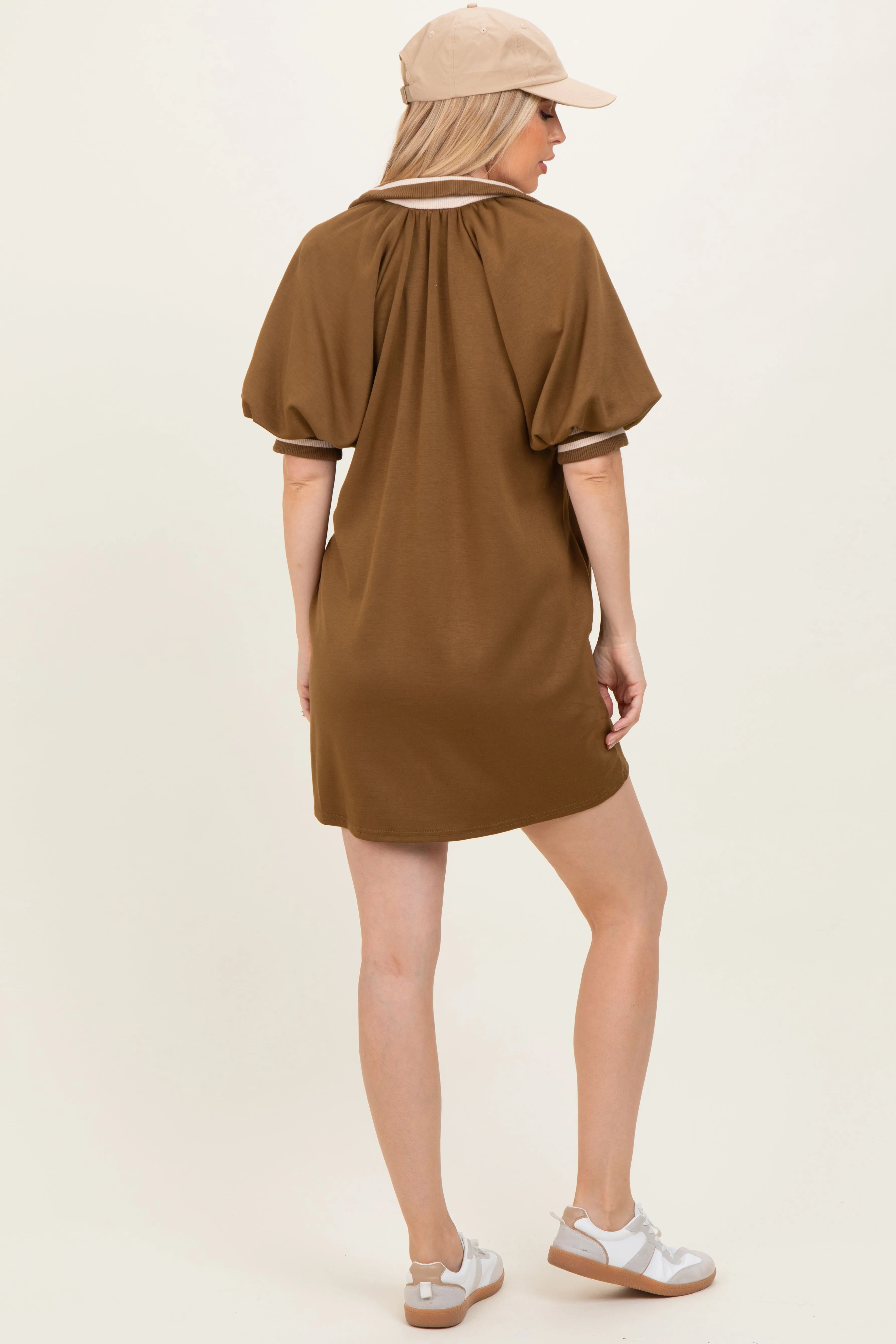 Olive Half Zip Puff Sleeve Mini Dress sold by Pinkblush product image thumbnail 4