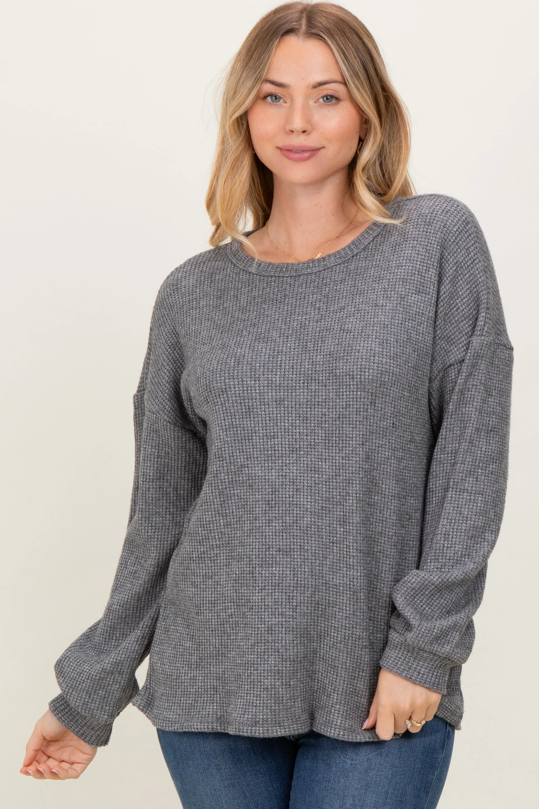 Charcoal Puff Sleeve Solid Maternity Sweater Top sold by Pinkblush product image thumbnail 3